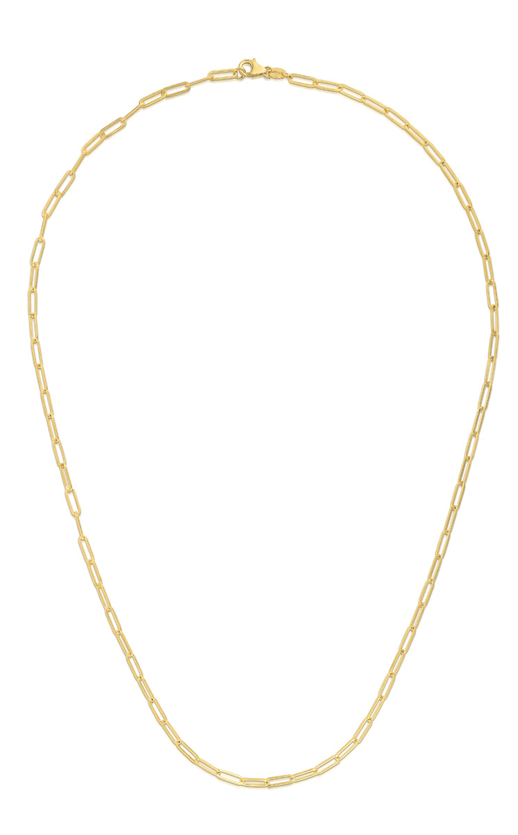 14K Yellow Gold 2.1mm Paperclip 24" Chain with Lobster Lock