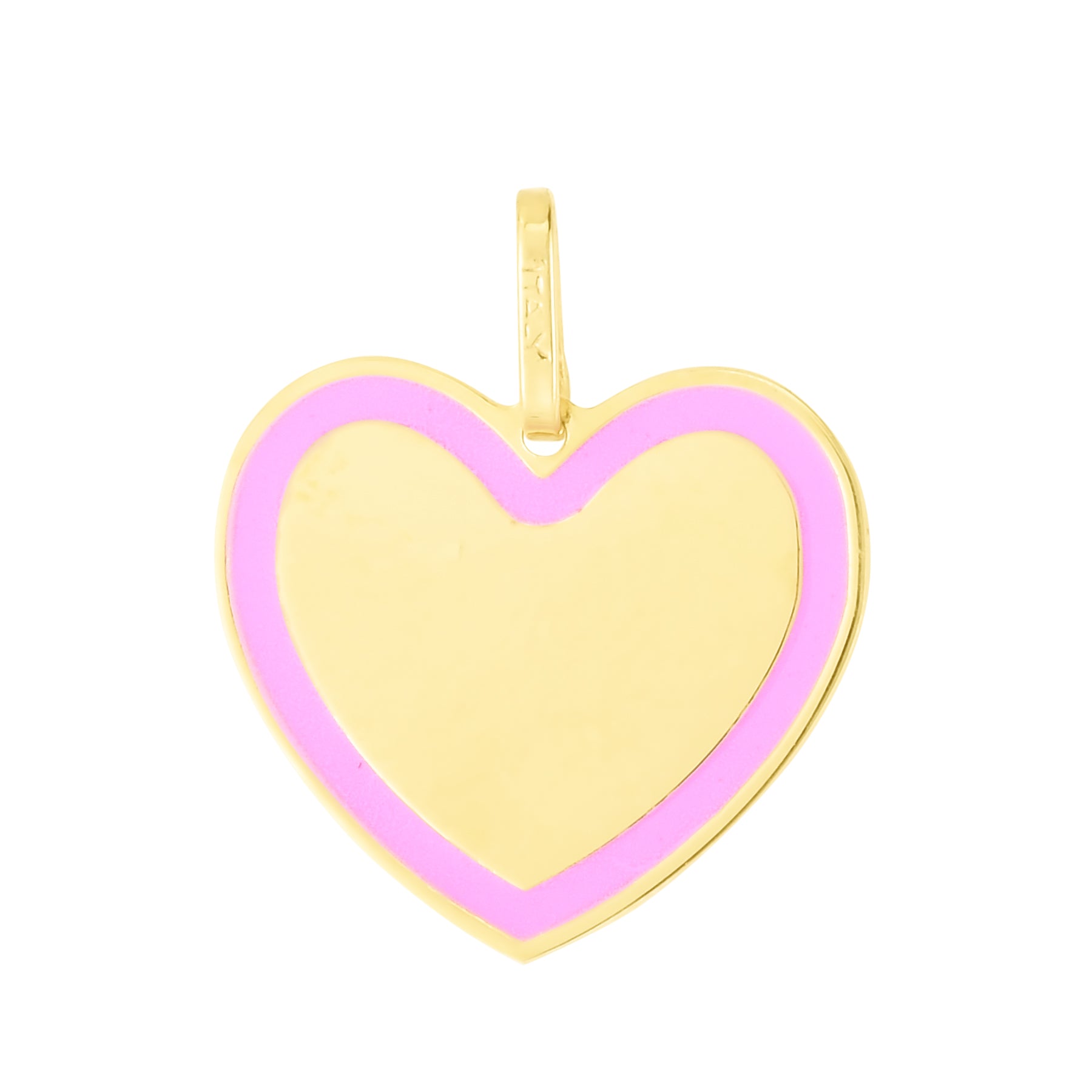 14K Yellow Gold Pink Enamel Heart Charm. Chain not included.