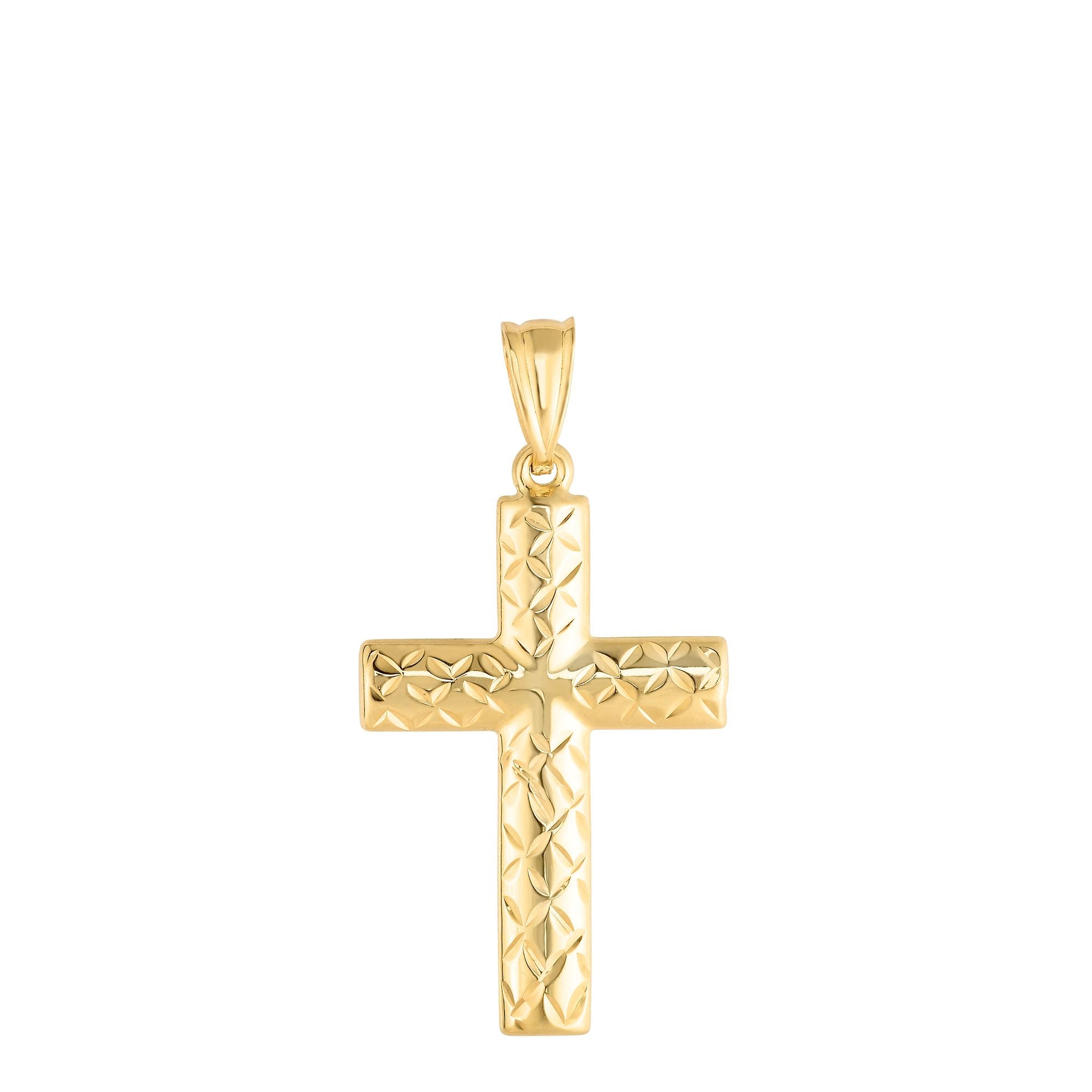 14K Yellow Gold Reversible Diamond Cut & Polished Cross