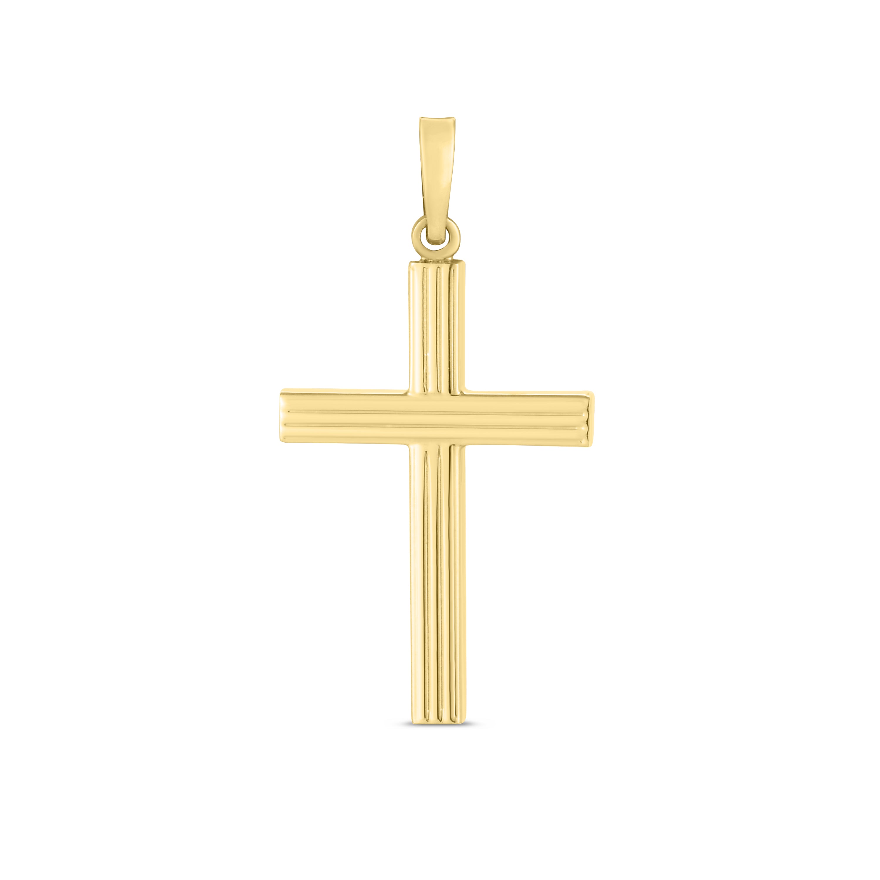 14K Yellow Gold Ribber Cross Pendant. Sold Individually. Pair It With Any Of Our Basic Chains.