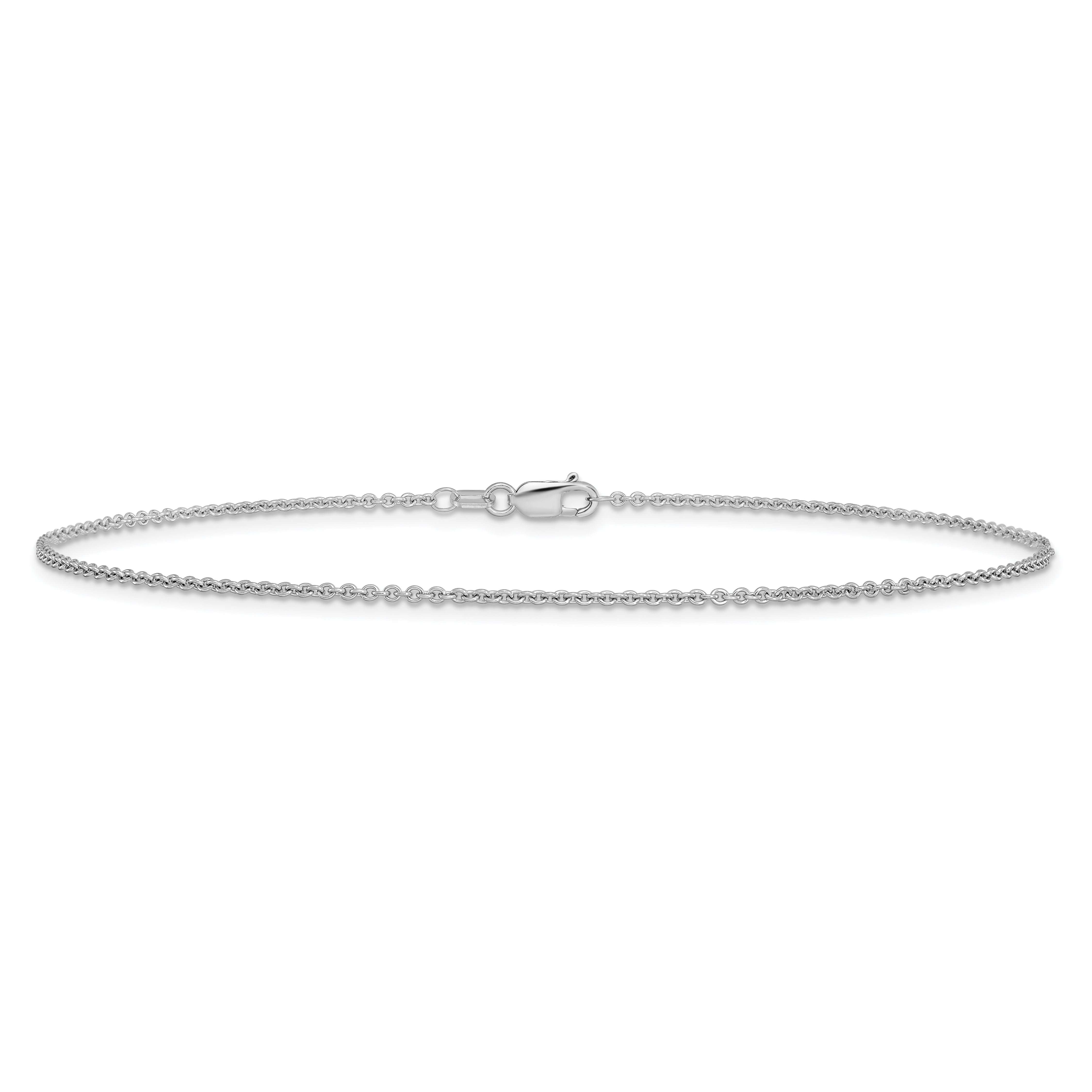 14K White Gold 10 inch 1.4mm Round Open Link Cable with Lobster Clasp Anklet