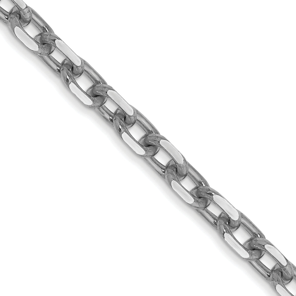 14K White Gold 16 inch 3mm Diamond-cut Round Open Link Cable with Lobster Clasp Chain