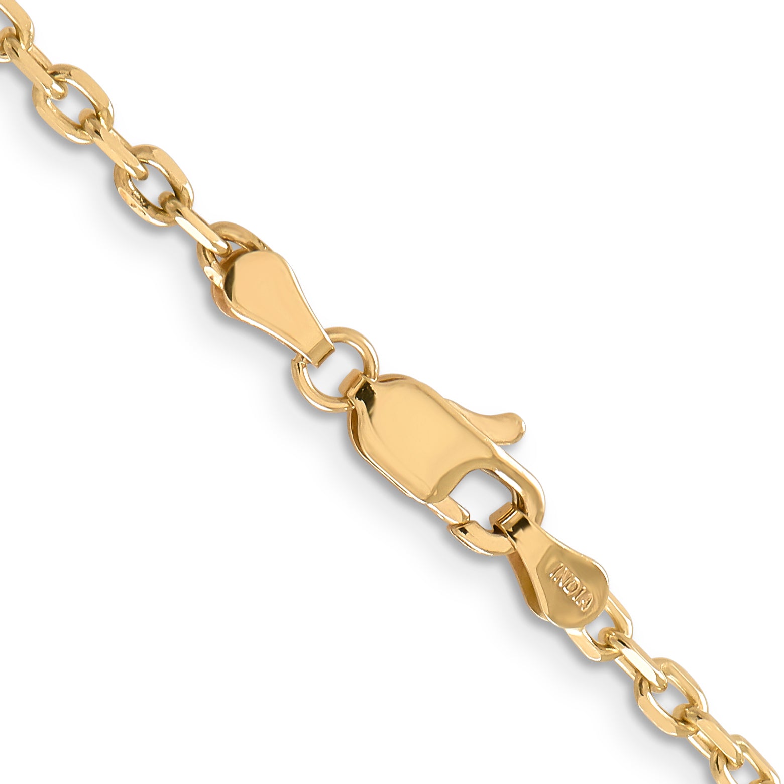 14K 20 Inch 3Mm Diamond-Cut Round Open Link Cable With Lobster Clasp Chain