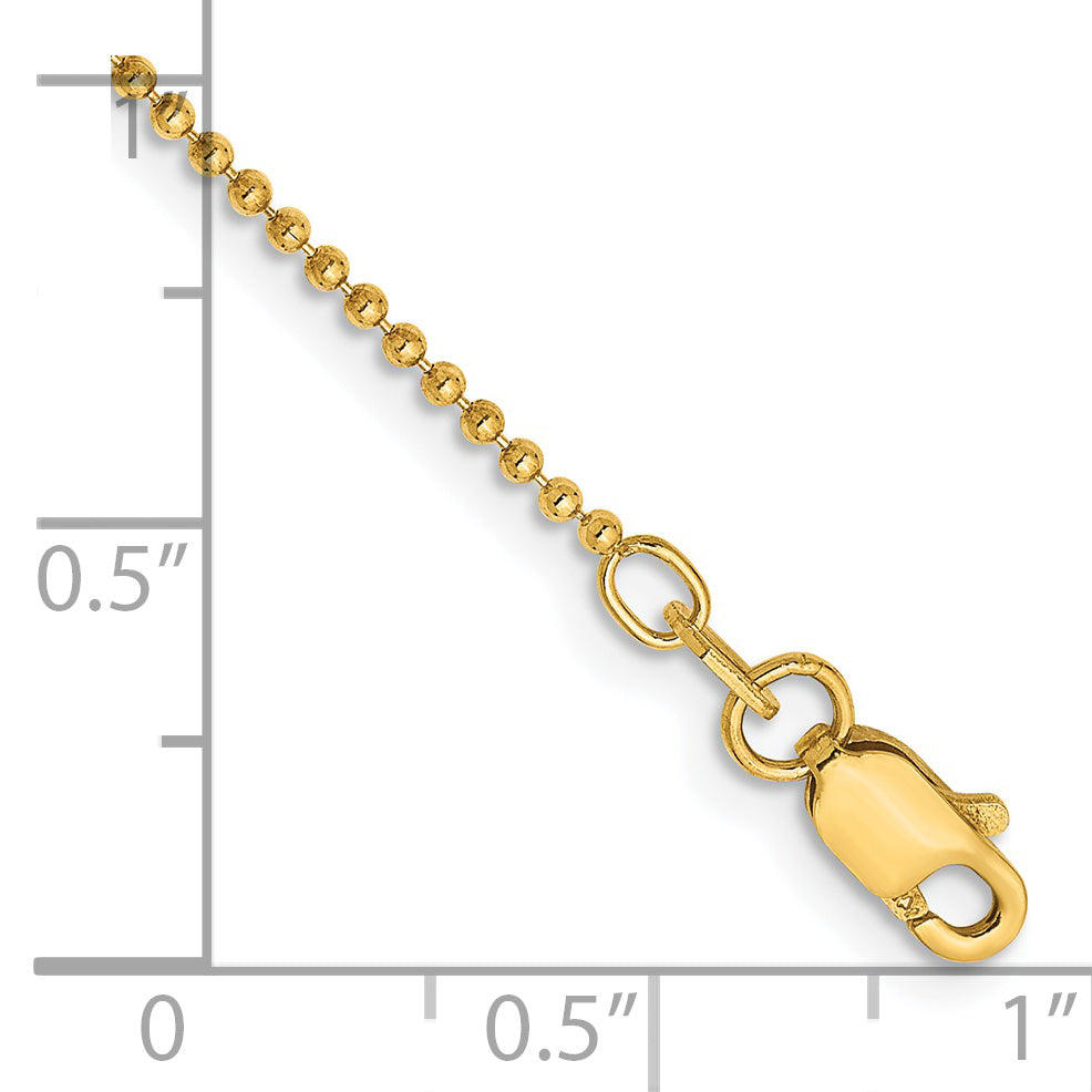 14K 10 Inch 1.2Mm Diamond-Cut Beaded With Lobter Clasp Anklet