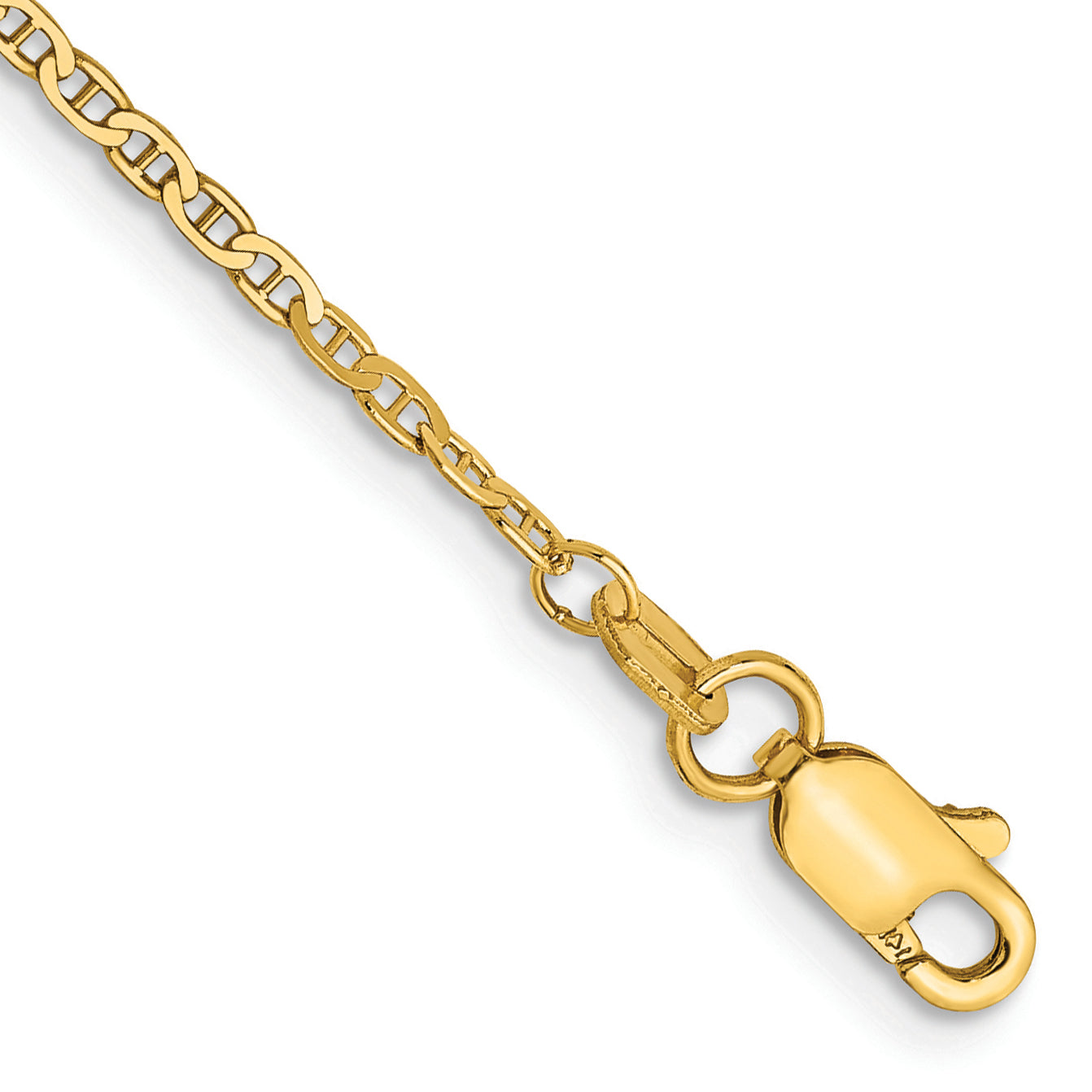 14K 9 Inch 1.5Mm Lightweight Flat Anchor Link With Lobster Clasp Anklet