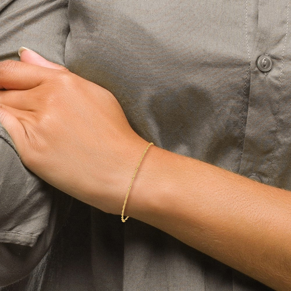 14K 9 inch 1.40mm Singapore with Spring Ring Clasp Anklet