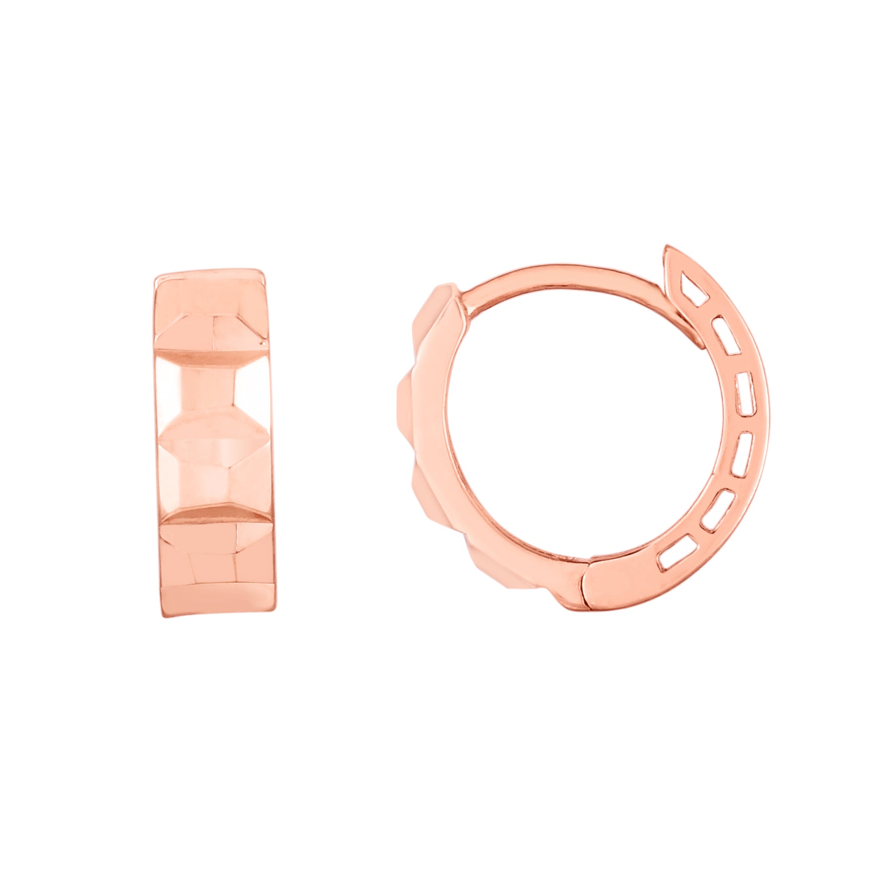 14K Rose Gold Faceted Huggie
