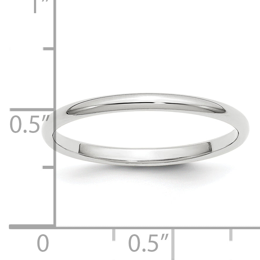 Platinum 2mm Half Round Wedding Band Size 8.5