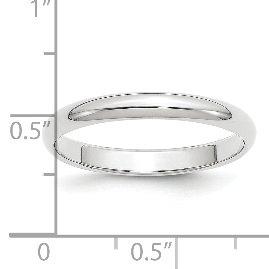 Platinum 3mm Half Round Wedding Band Size 4.5
