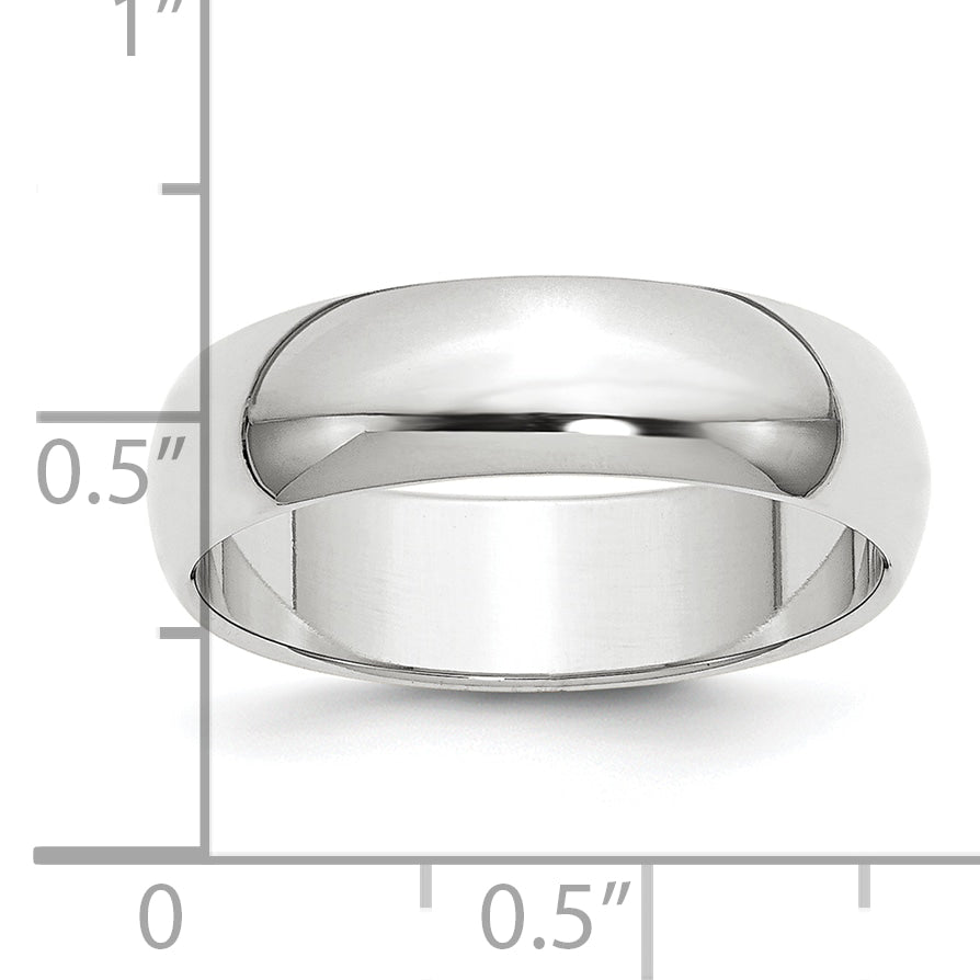 Platinum 6mm Half Round Wedding Band Size 4.5