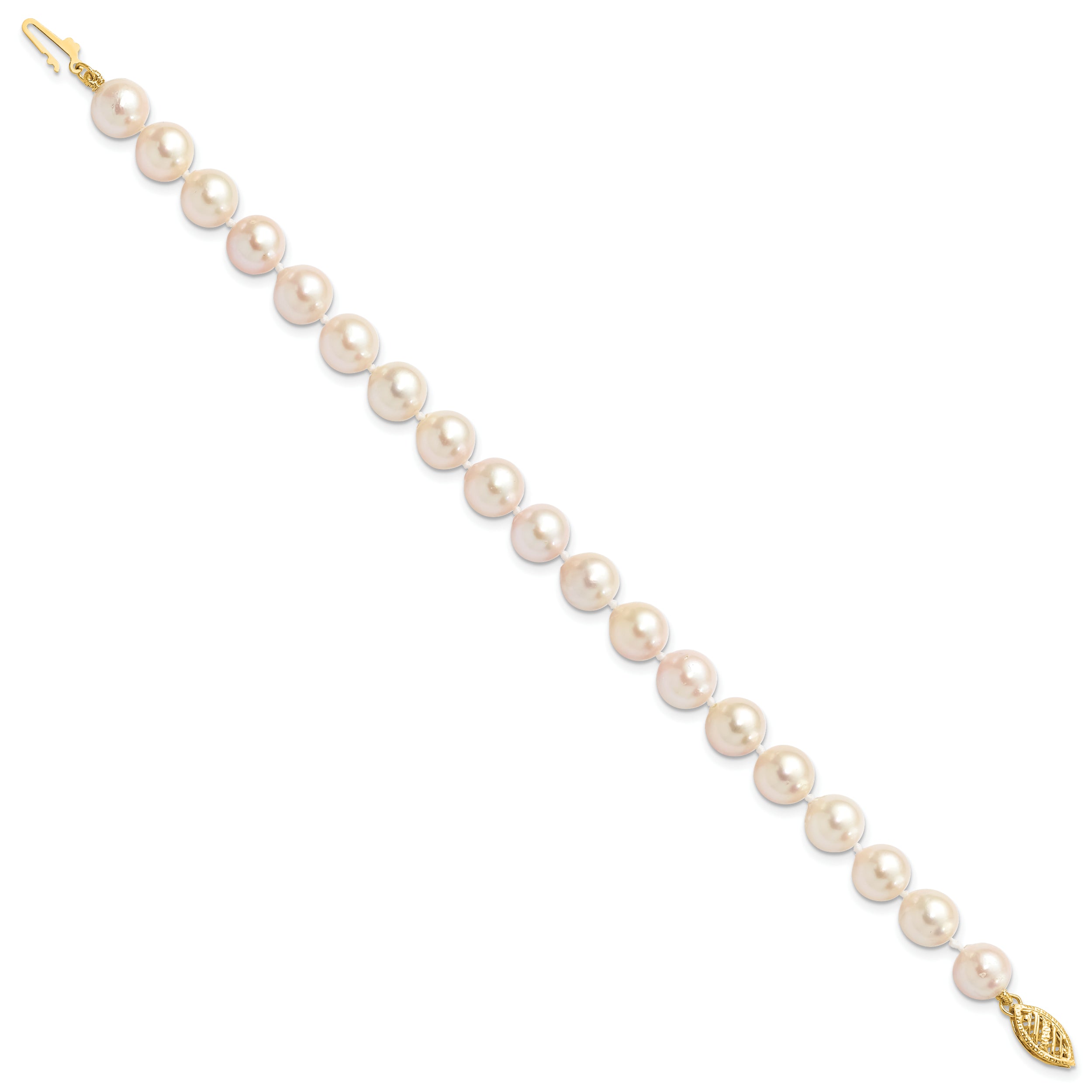 14k 7-8mm White Round Akoya Saltwater Cultured Pearl 7 inch Bracelet
