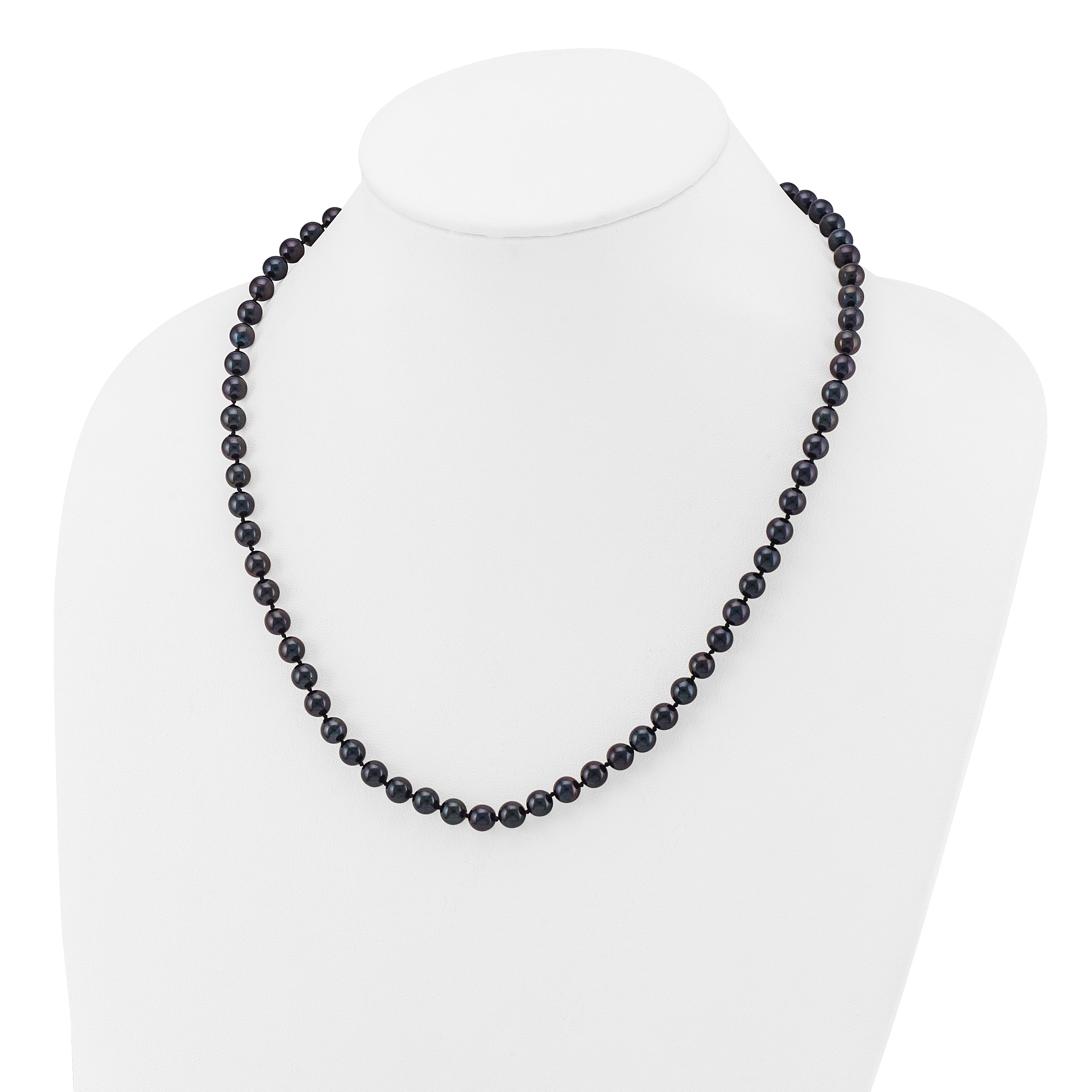 14k White Gold 6-7mm Black Round Akoya Saltwater Cultured Pearl 18 inch Necklace