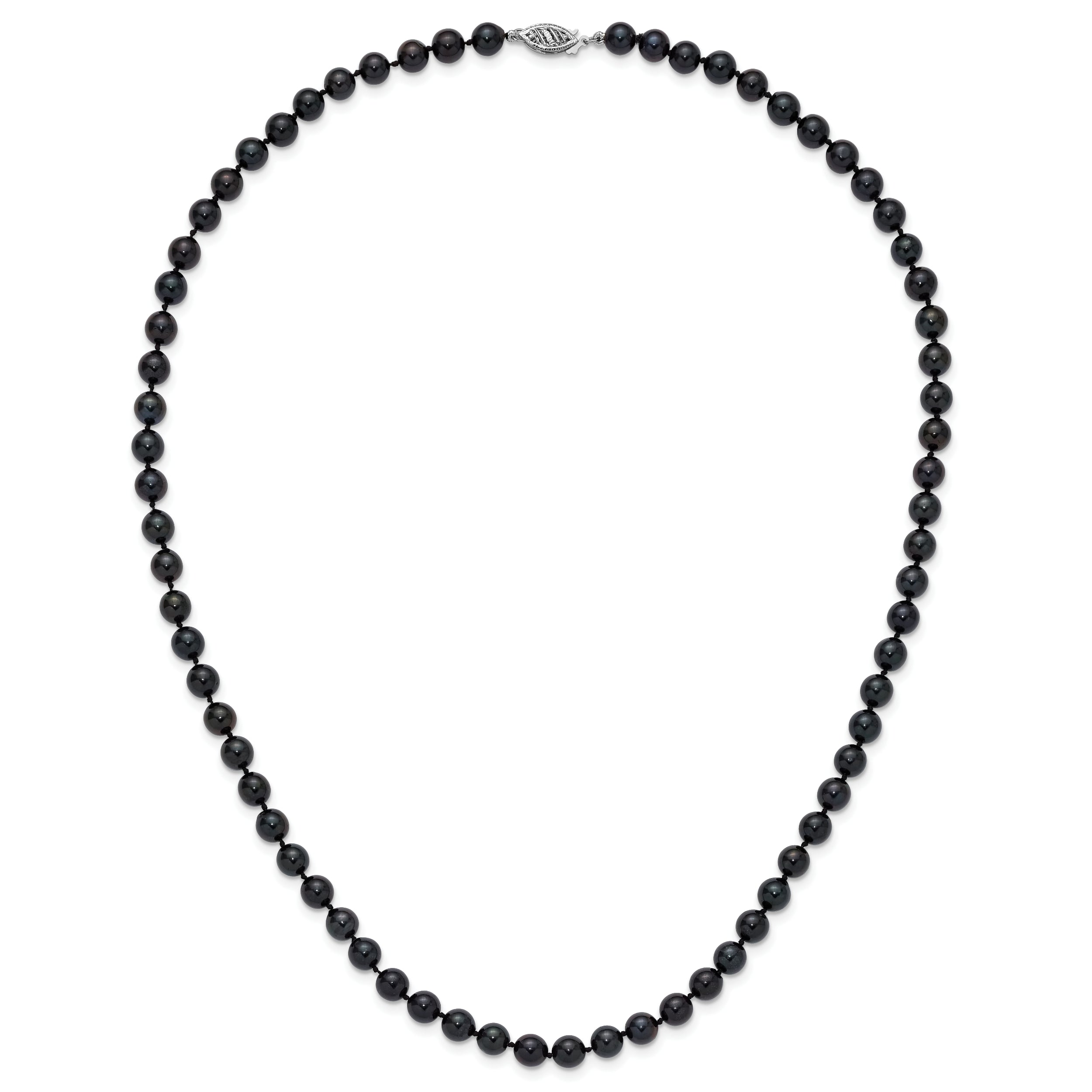 14k White Gold 6-7mm Black Round Akoya Saltwater Cultured Pearl 18 inch Necklace