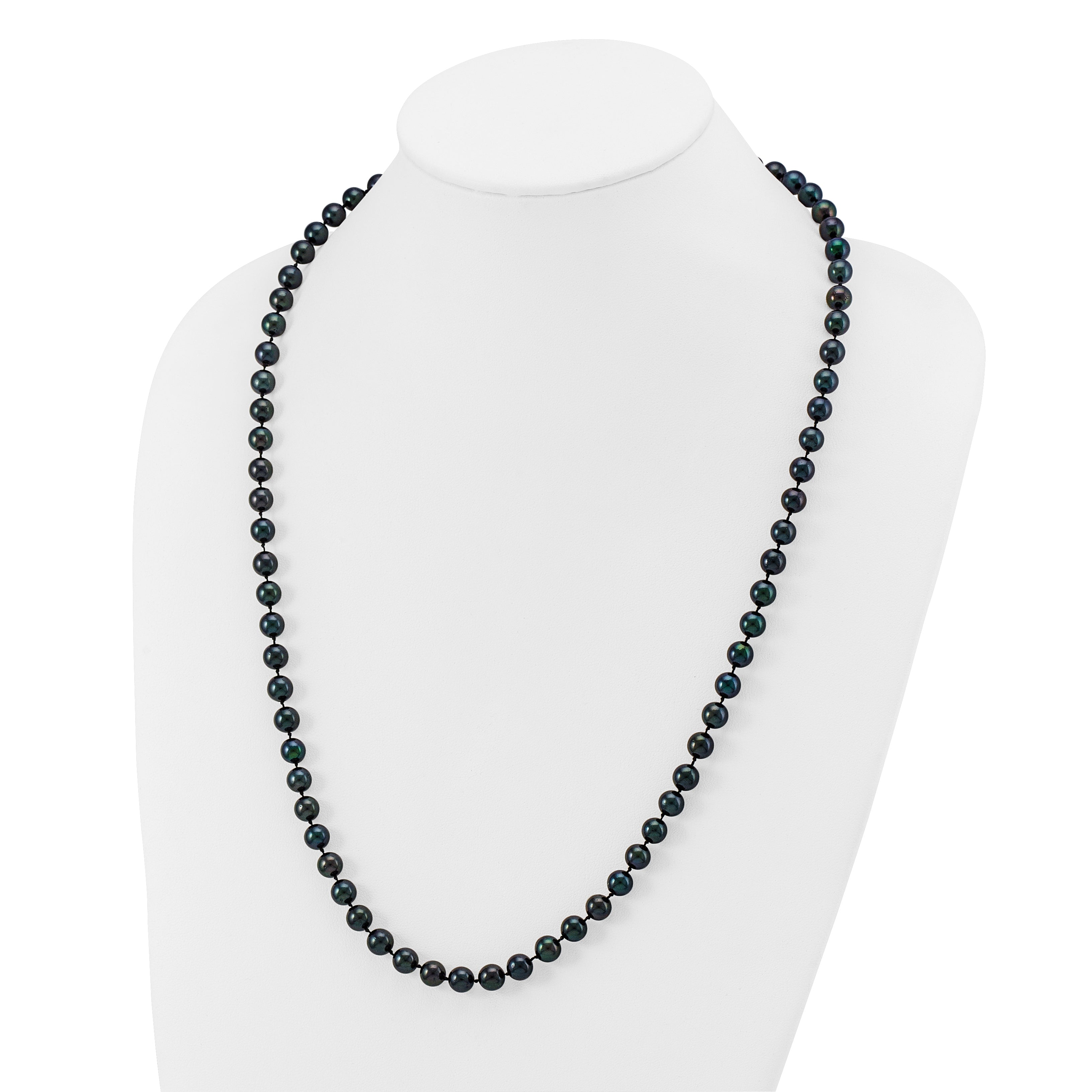 14k White Gold 7-8mm Black Round Akoya Saltwater Cultured Pearl 7 inch Bracelet