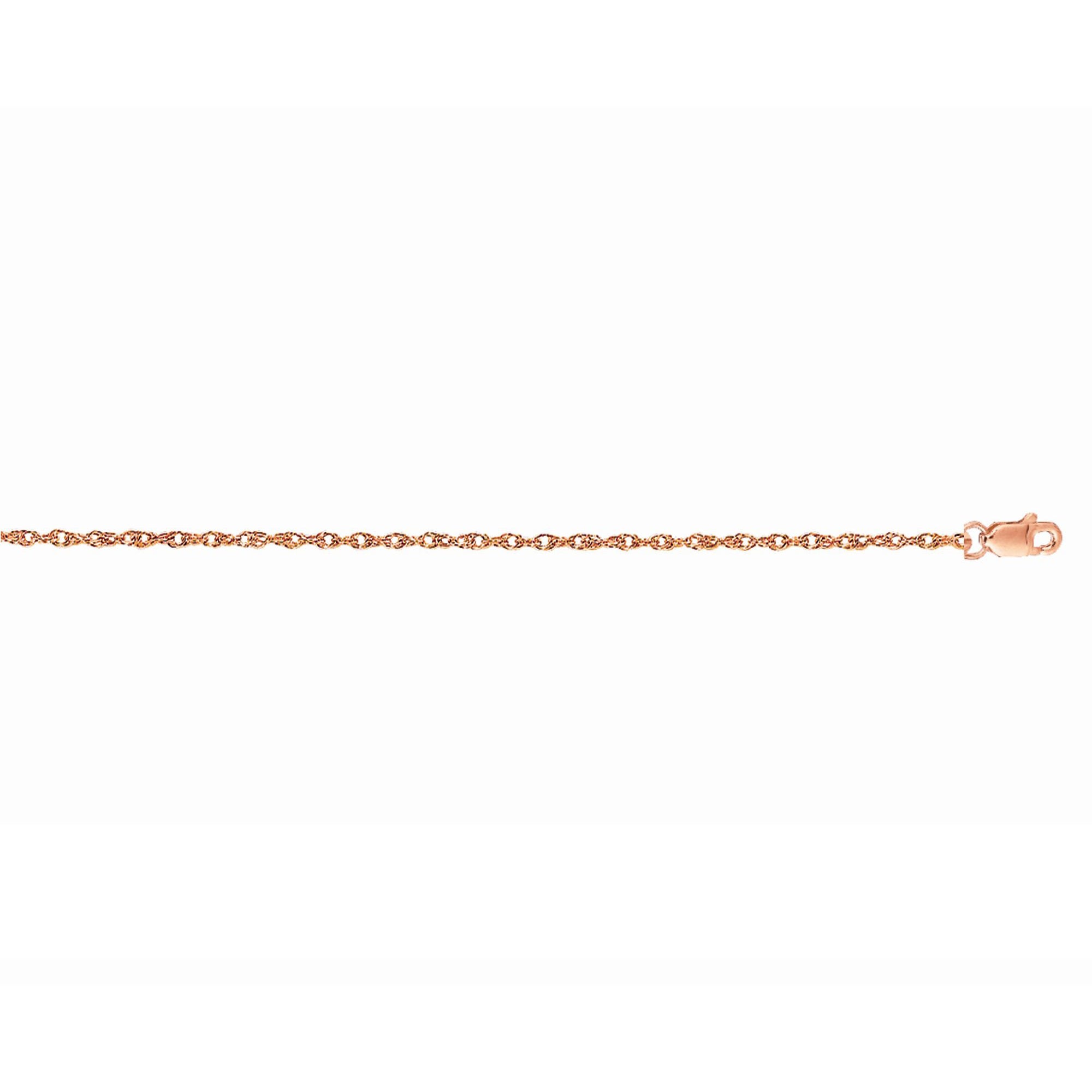 14K Rose Gold 1.0mm Machine Rope 18" Chain (Carded) with Lobster Lock