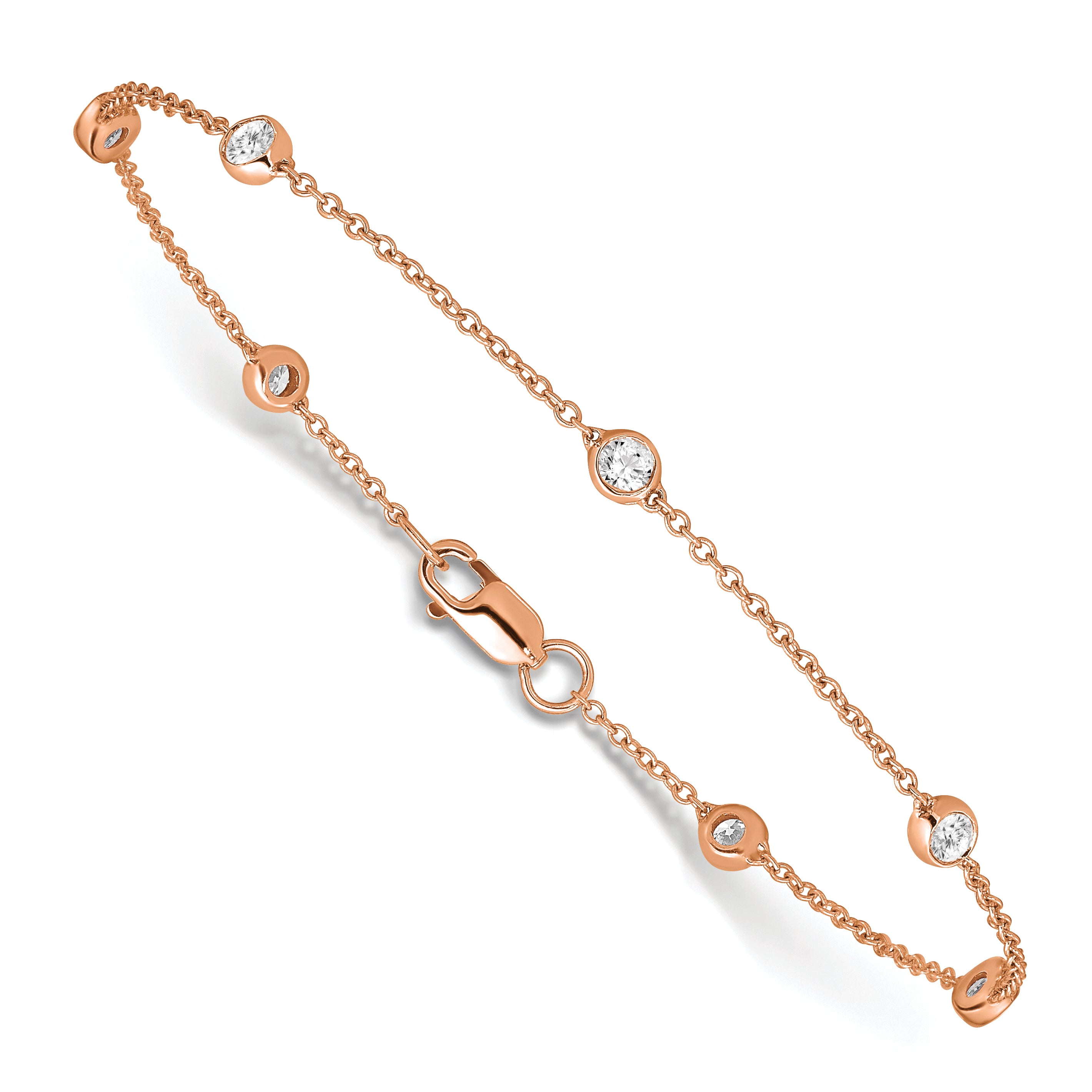 True Origin 14k Rose Gold 1/2 carat Lab Grown Diamond VS+ F+ Nine Station 9 inch Bracelet