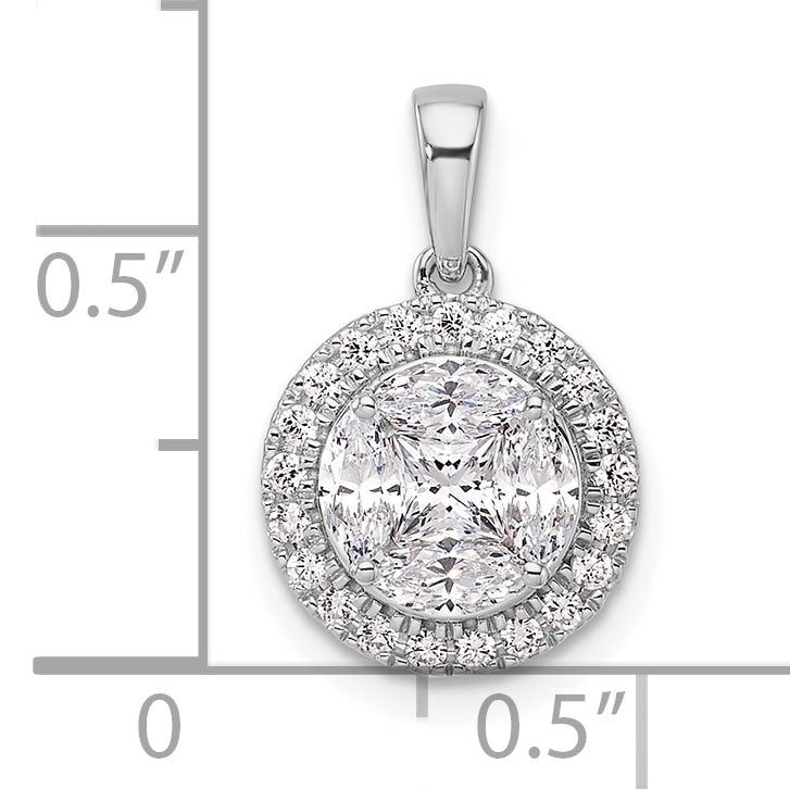 14k White Gold 1 carat Lab Grown Diamond VS/SI+ G+ Round and Marquise Halo Pendant