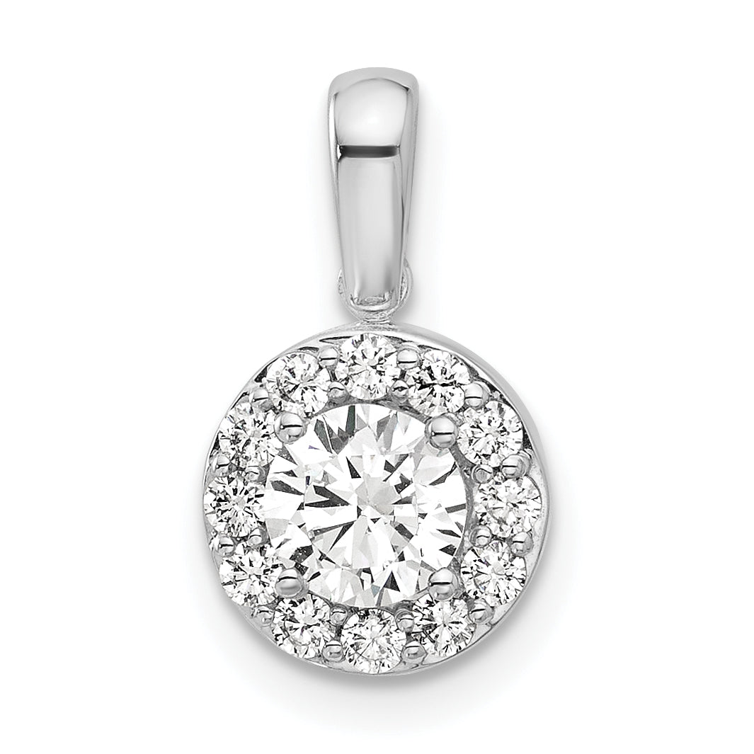 14k White Gold 3/4 carat Lab Grown Diamond VS/SI+ G+ Round Complete Halo Pendant