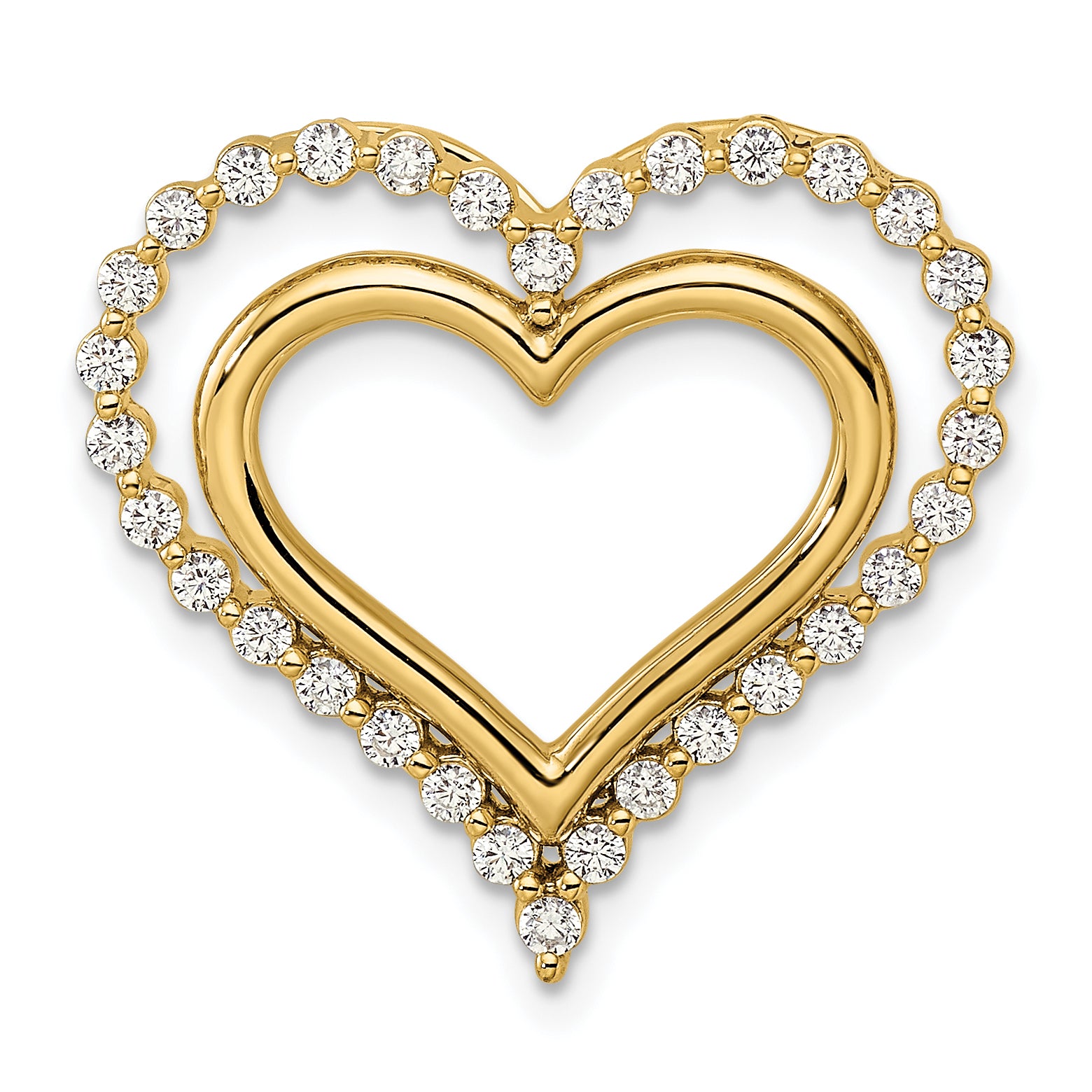 14k 1/2 carat Lab Grown Diamond VS/SI+ G+ Complete Double Heart Chain Slide Pendant