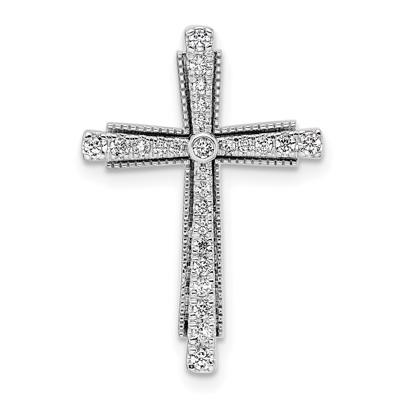 14k White Gold 1/4 carat Lab Grown Diamond VS/SI+ G+ Complete Cross Chain Slide Pendant