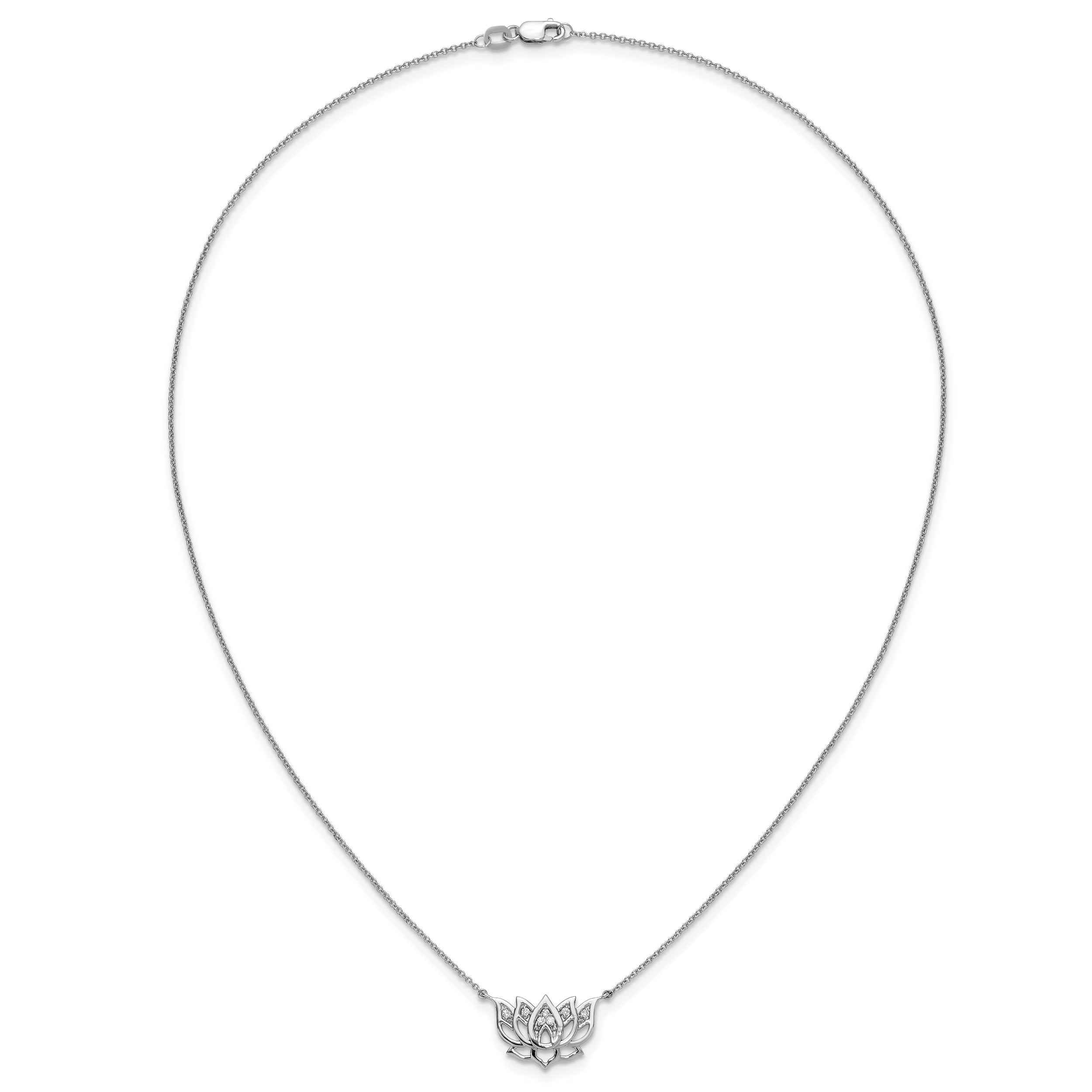 14k White Gold 1/15 carat Lab Grown Diamond VS/SI+ G+ Complete Lotus Flower 18 inch Necklace