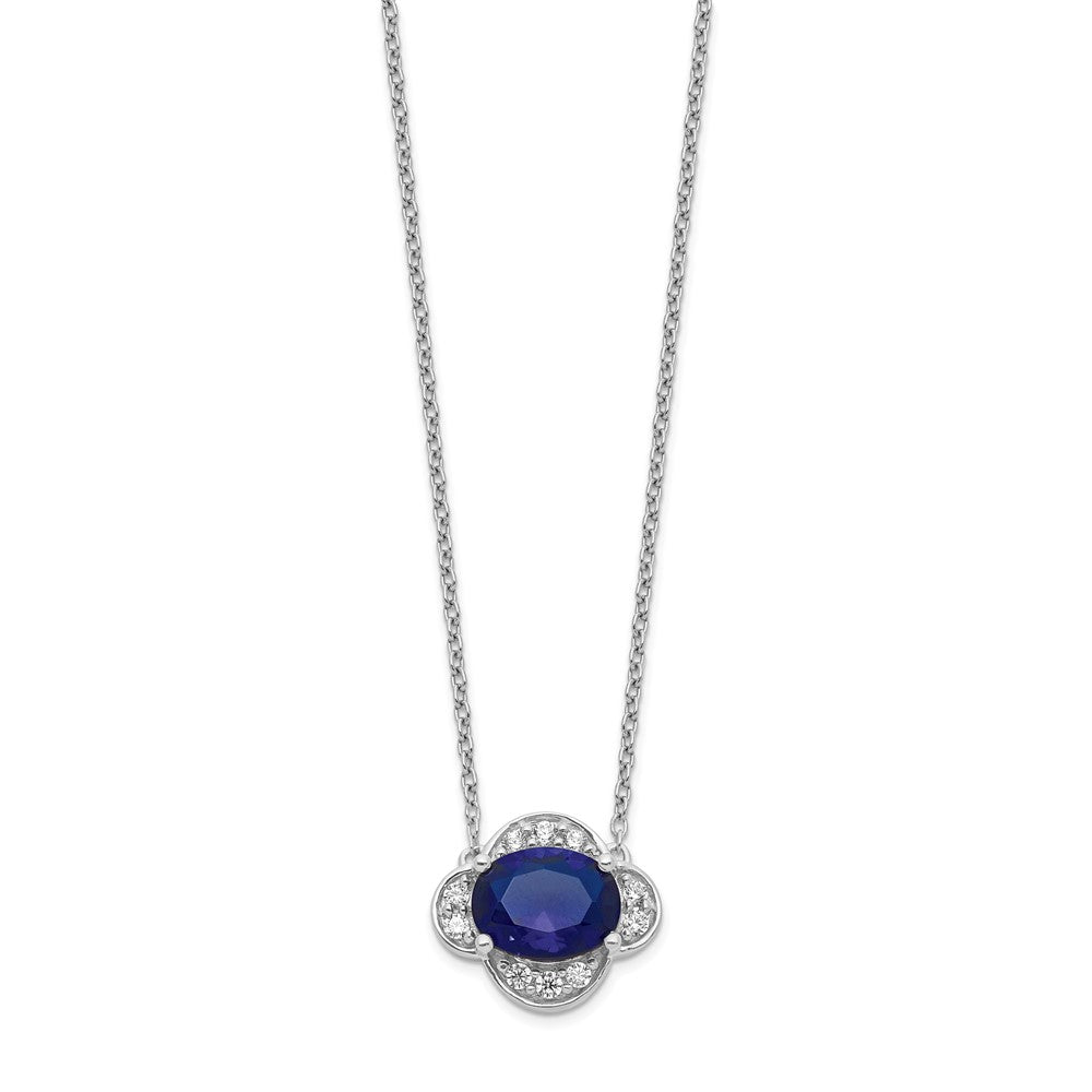 14K White Gold Lab Grown Diamond VS/SI FGH & Created Sapphire Neckla