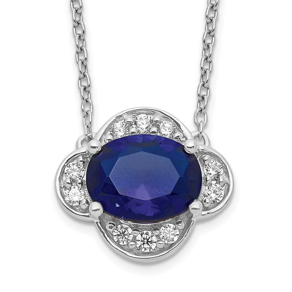 14K White Gold Lab Grown Diamond VS/SI FGH & Created Sapphire Neckla