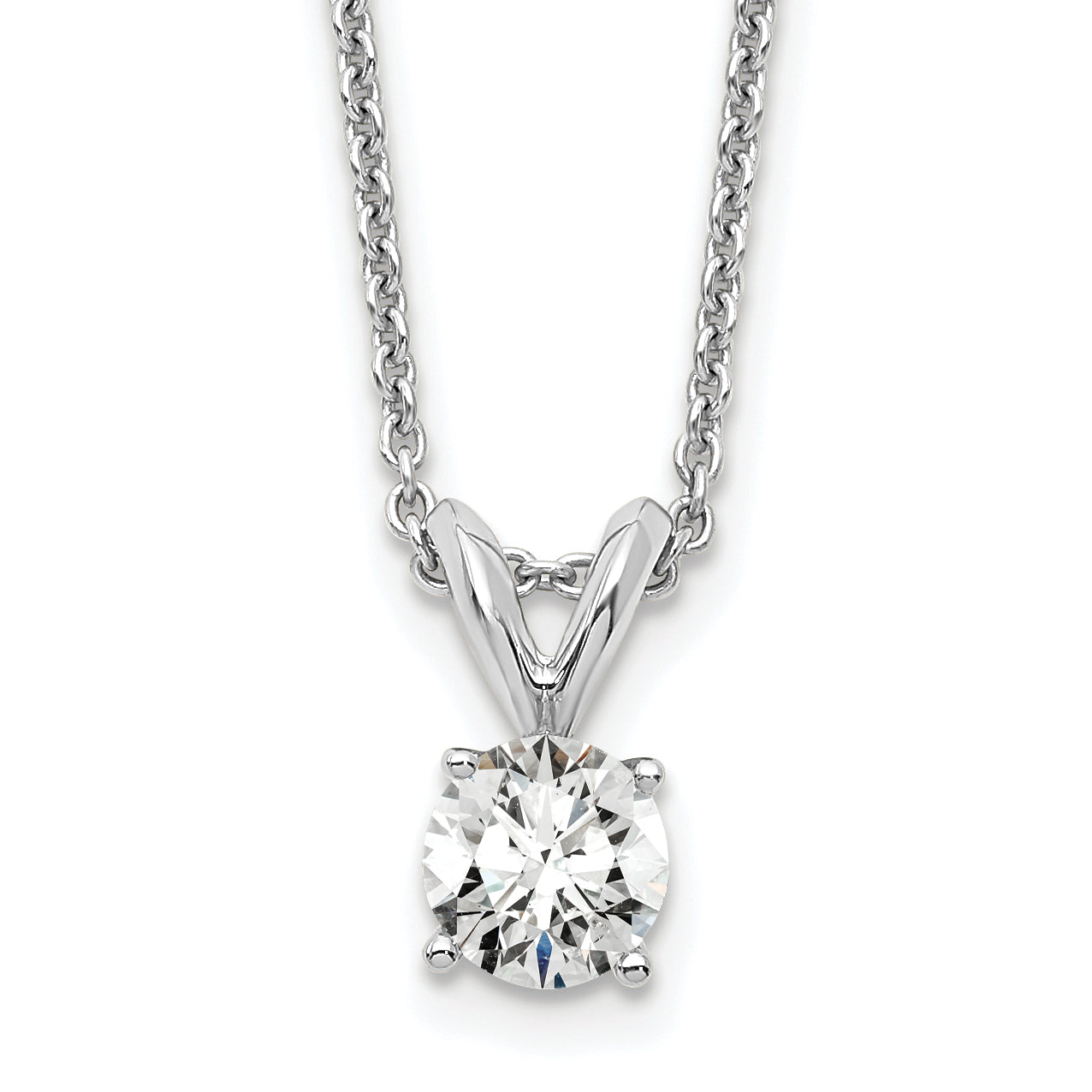 14k White Gold 1/4 carat Lab Grown Diamond VS/SI+ G+ Round Complete Four Prong Solitaire Pendant