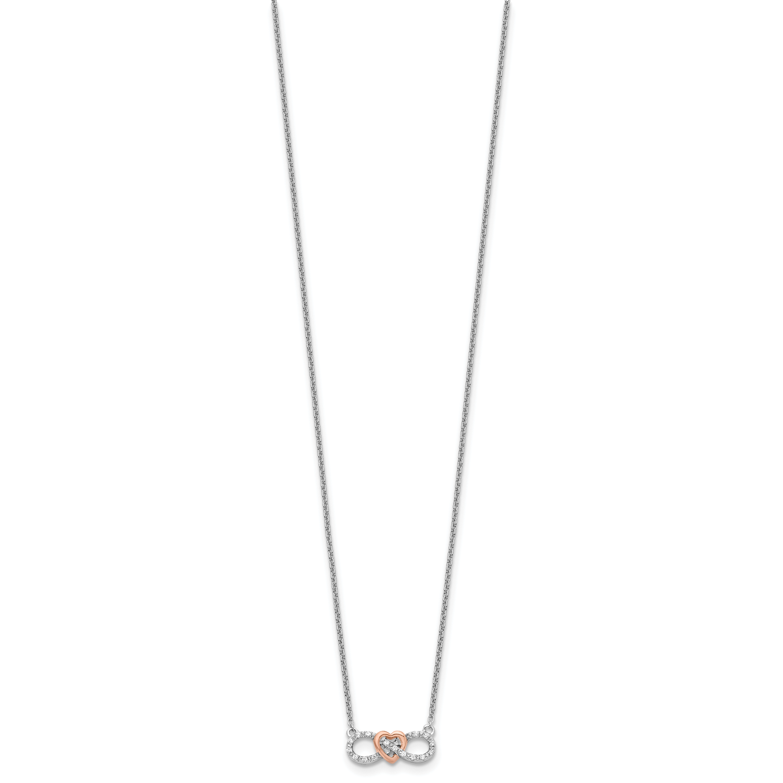 14k Two-Tone White and Rose Gold 1/15 carat Lab Grown Diamond VS/SI+ G+ Complete 18 inch Infinity Heart Necklace