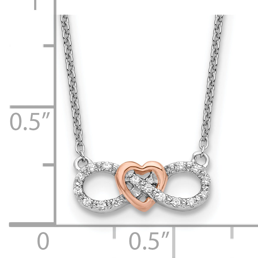 14k Two-Tone White and Rose Gold 1/15 carat Lab Grown Diamond VS/SI+ G+ Complete 18 inch Infinity Heart Necklace