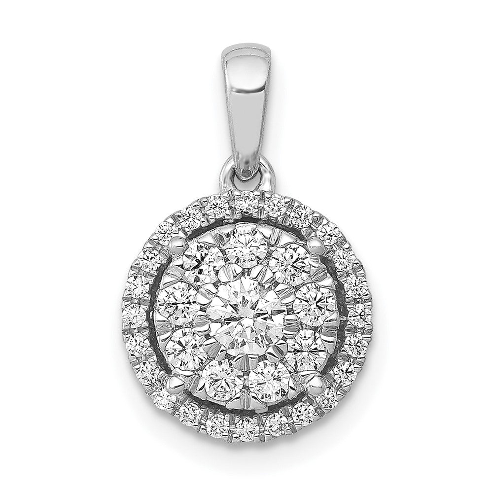 14K White Gold Lab Grown Vs/Si Fgh Dia Round Halo Cluster Pendant