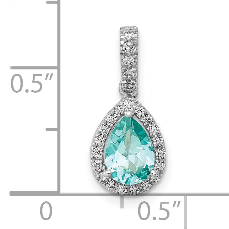 Pure Serenity 14k White Gold 1/8 carat Lab Grown Diamond VS/SI+ G+ and Lab Created Paraiba Pear Pendant