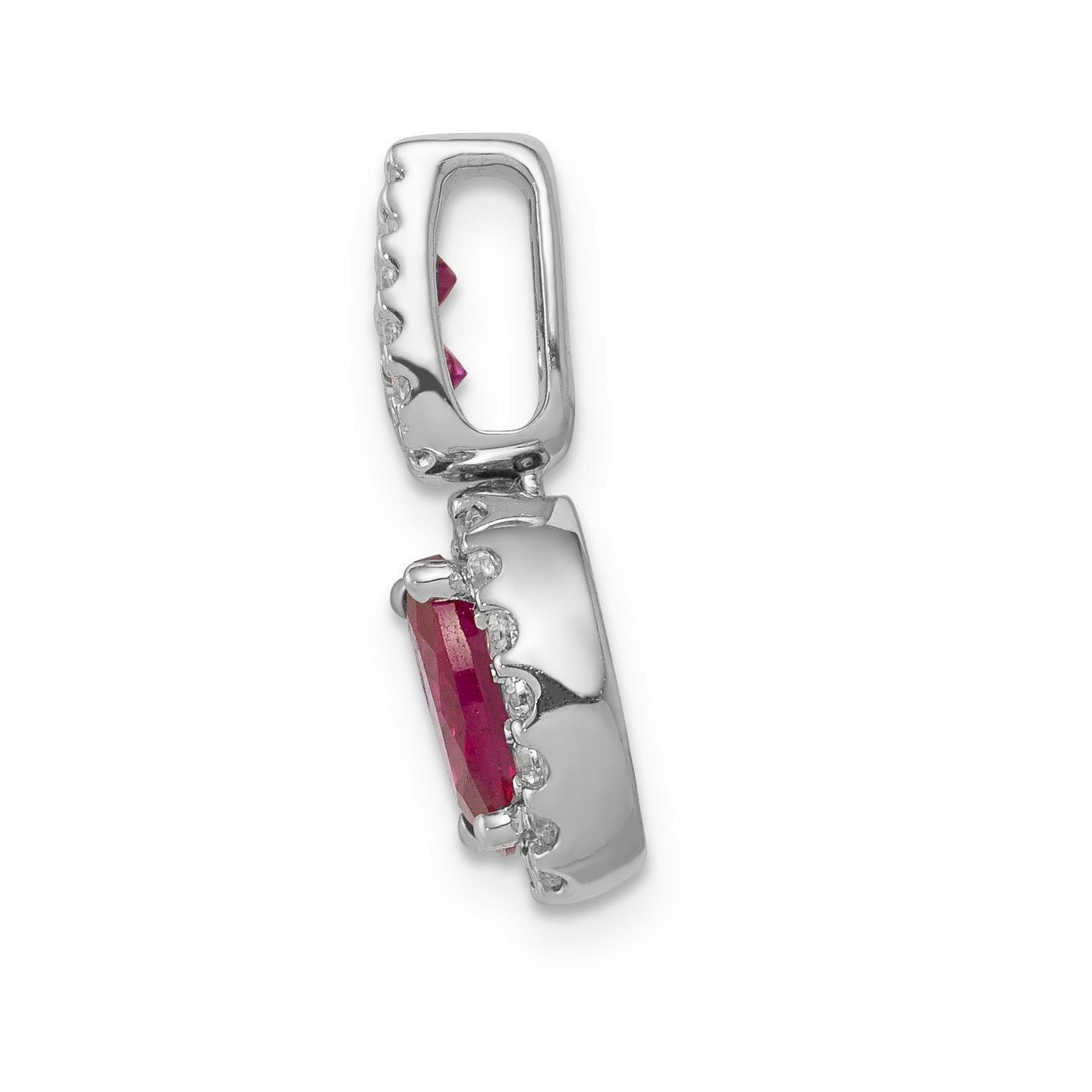 14k White Gold 1/5 carat Lab Grown Diamond VS/SI+ G+ and Lab Created Ruby Oval Halo Pendant