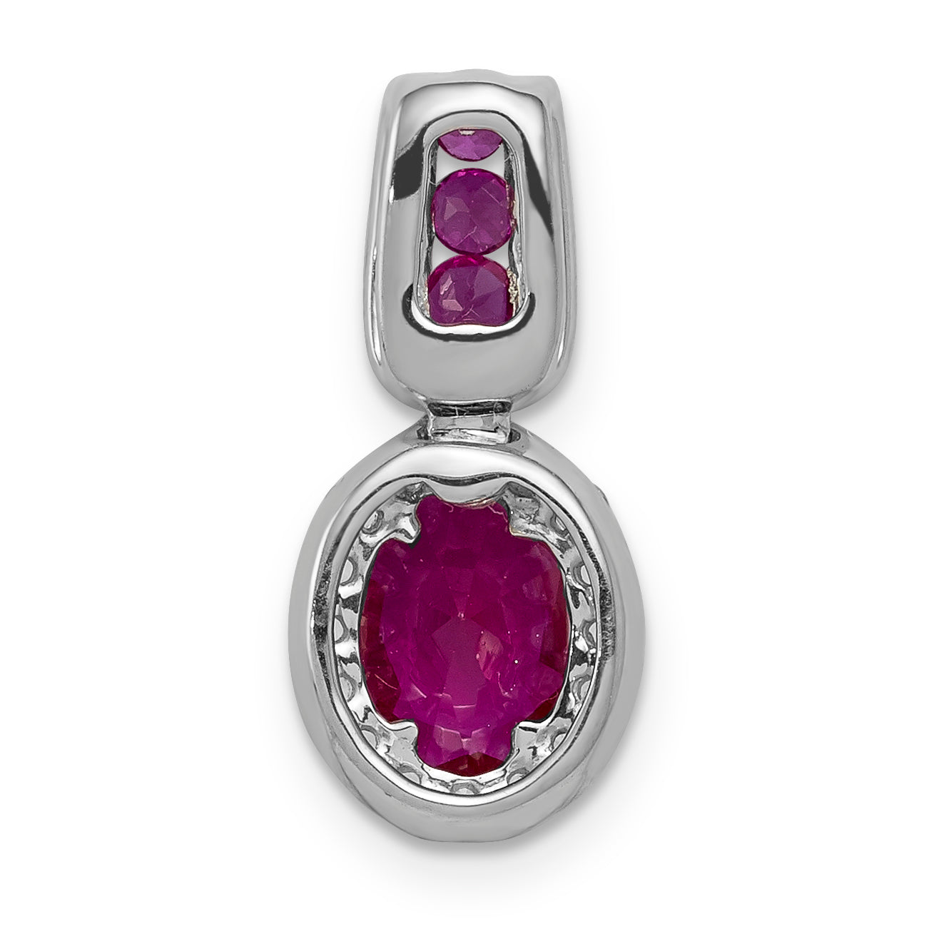 14k White Gold 1/5 carat Lab Grown Diamond VS/SI+ G+ and Lab Created Ruby Oval Halo Pendant