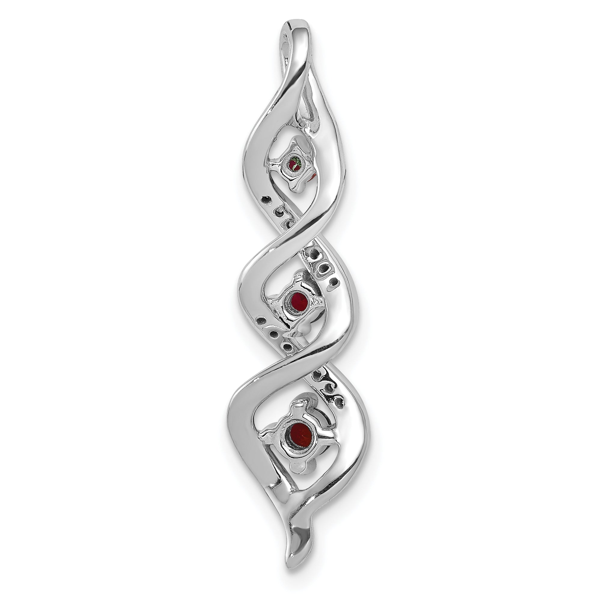 10k White Gold 1/15 carat Lab Grown Diamond VS/SI+ G+ and Lab Created Ruby Twist Chain Slide Pendant