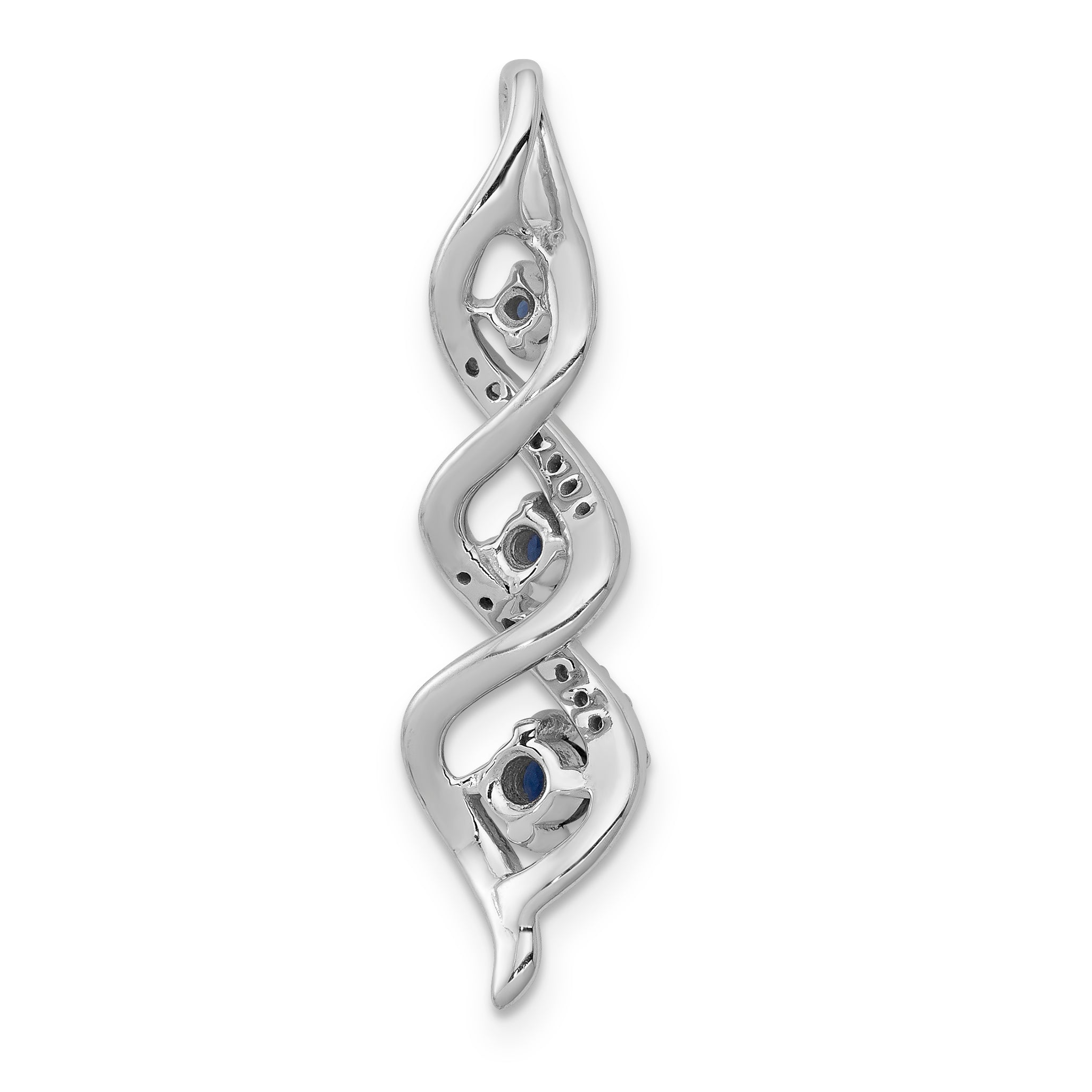 10k White Gold 1/15 carat Lab Grown Diamond VS/SI+ G+ and Lab Created Blue Sapphire Twist Chain Slide Pendant