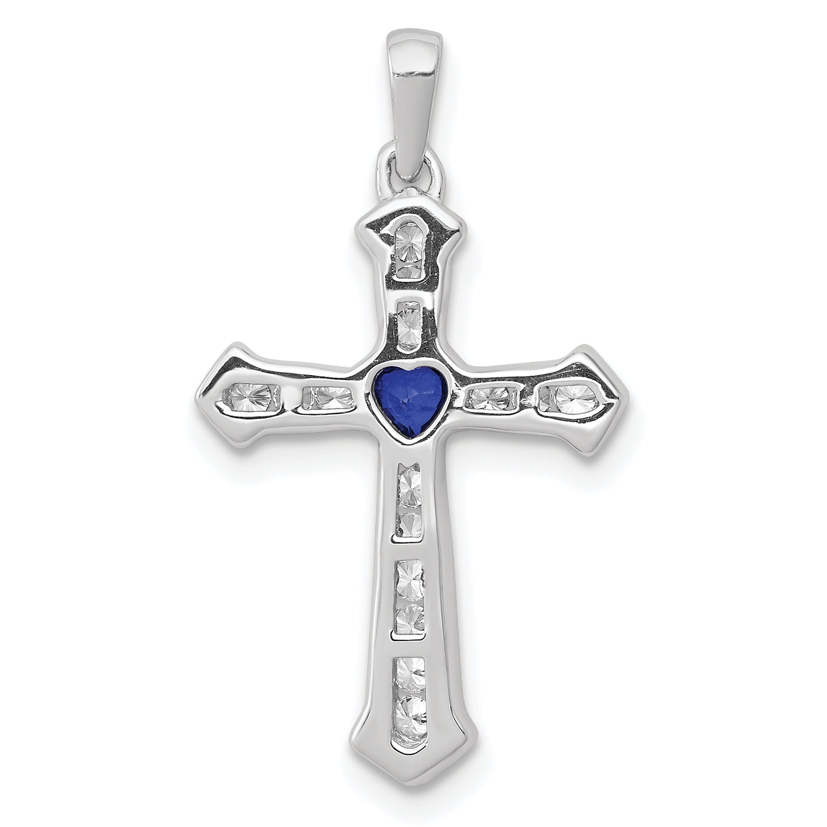 14k White Gold 1/5 carat Lab Grown Diamond VS/SI+ G+ and Lab Created Blue Sapphire Complete Cross Pendant