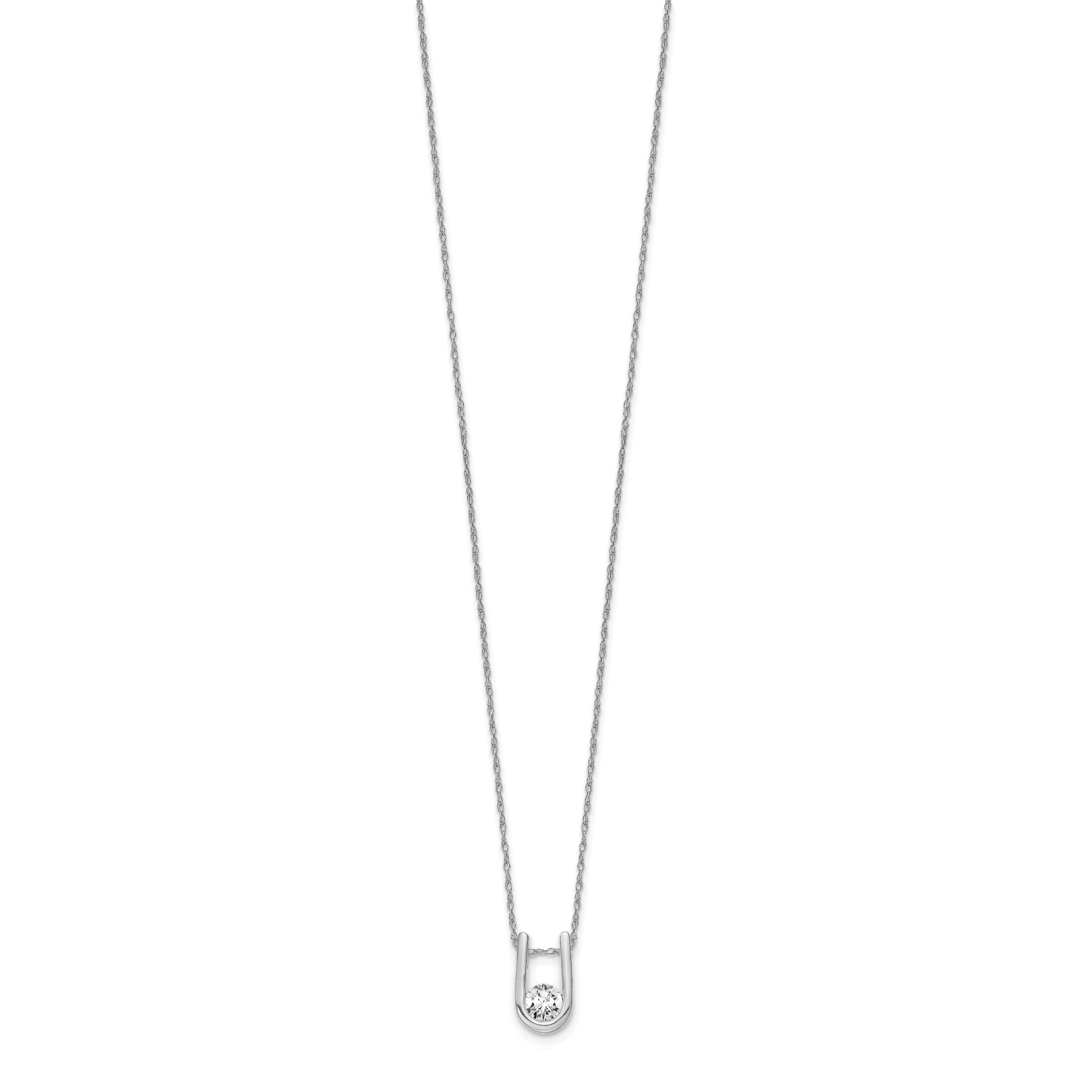 14k White Gold 1/3 carat Lab Grown Diamond VS/SI+ G+ Round Complete 18 inch U-Shape Pendant Necklace