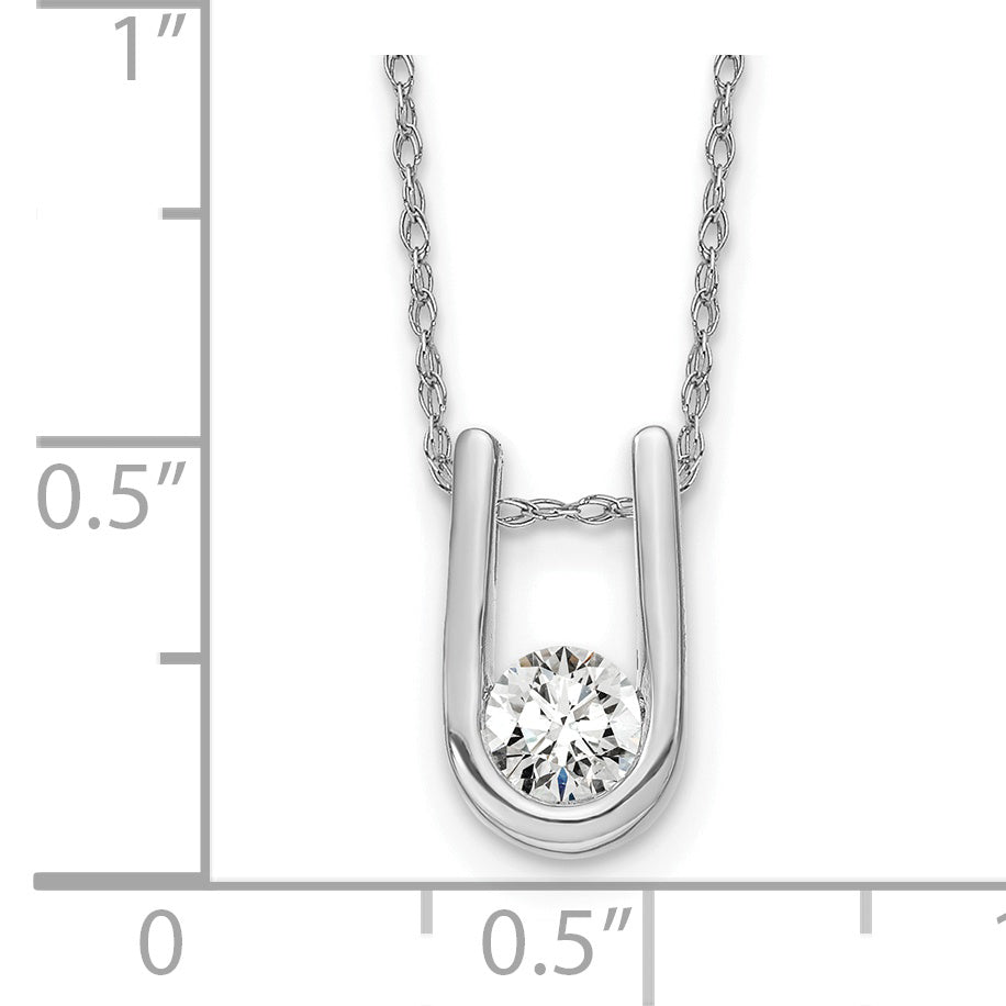 14k White Gold 1/3 carat Lab Grown Diamond VS/SI+ G+ Round Complete 18 inch U-Shape Pendant Necklace
