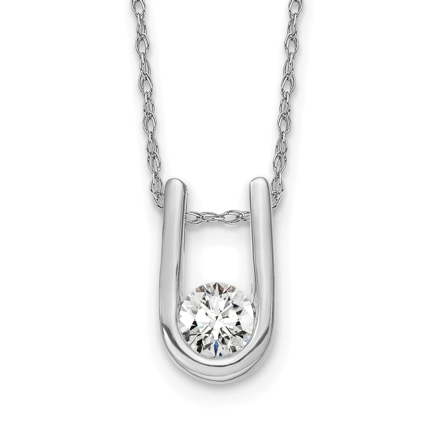 14k White Gold 1/3 carat Lab Grown Diamond VS/SI+ G+ Round Complete 18 inch U-Shape Pendant Necklace