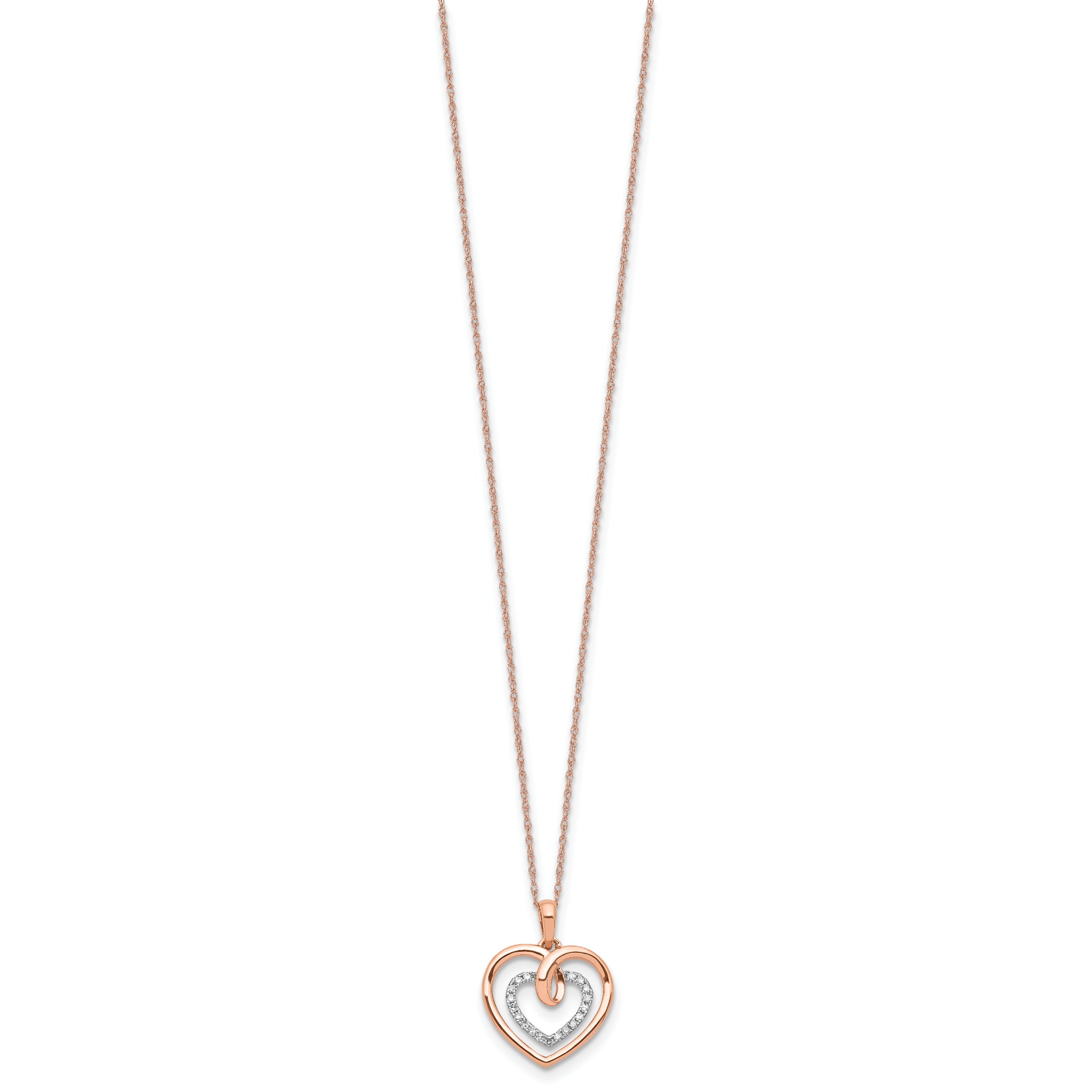 14k Two-Tone White and Rose Gold 1/10 carat Lab Grown Diamond VS/SI+ G+ Complete 18 inch Heart Pendant Necklace
