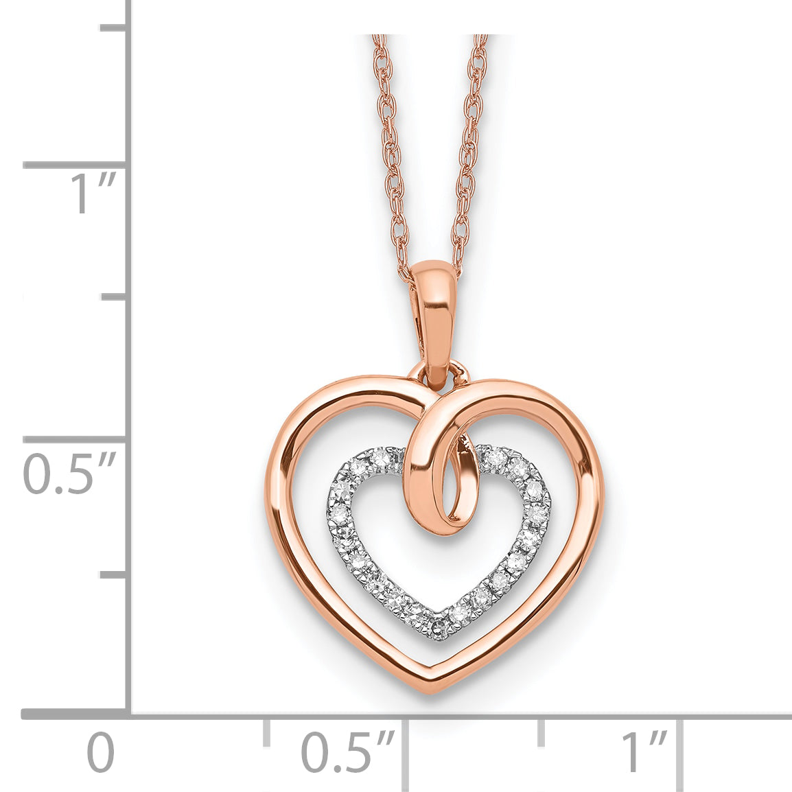 14k Two-Tone White and Rose Gold 1/10 carat Lab Grown Diamond VS/SI+ G+ Complete 18 inch Heart Pendant Necklace