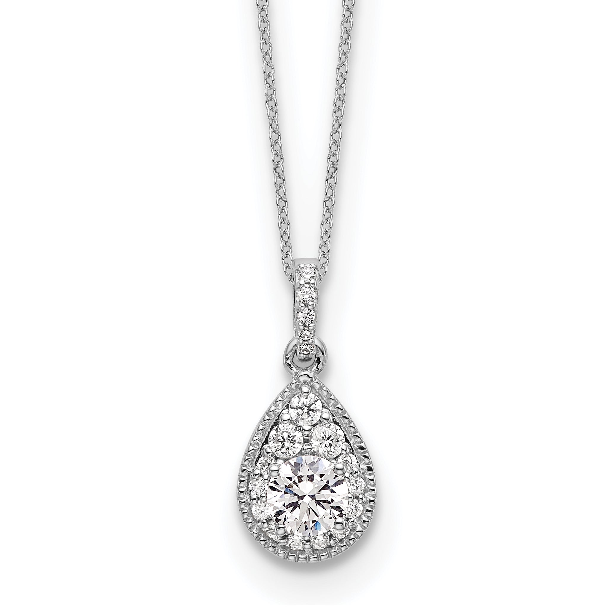10k White Gold 1/2 carat Lab Grown Diamond VS/SI+ G+ Complete 18 inch Teardrop Pendant Necklace