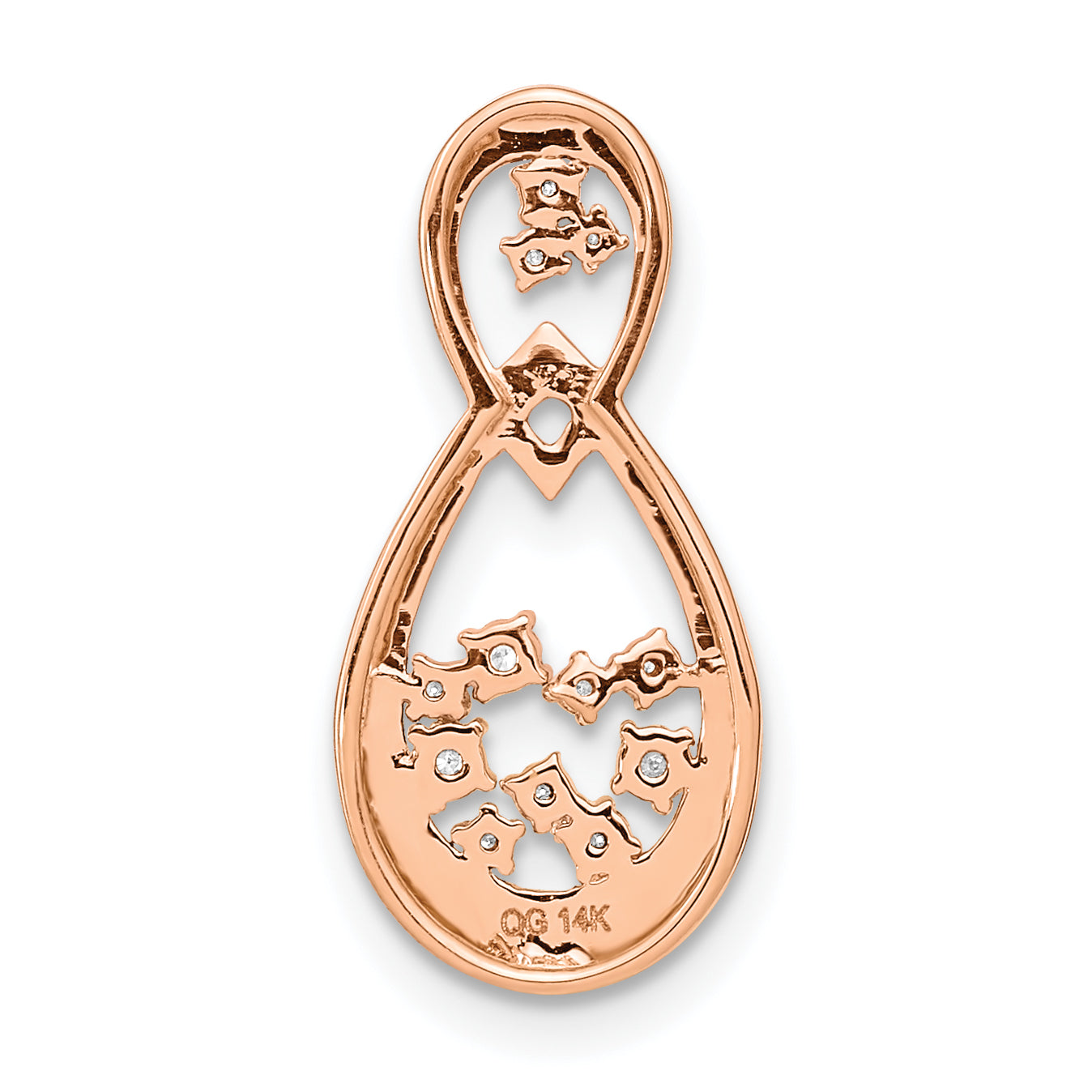 14k Rose Gold 1/8 carat Lab Grown Diamond VS/SI+ G+ Double Teardrop Chain Slide Pendant
