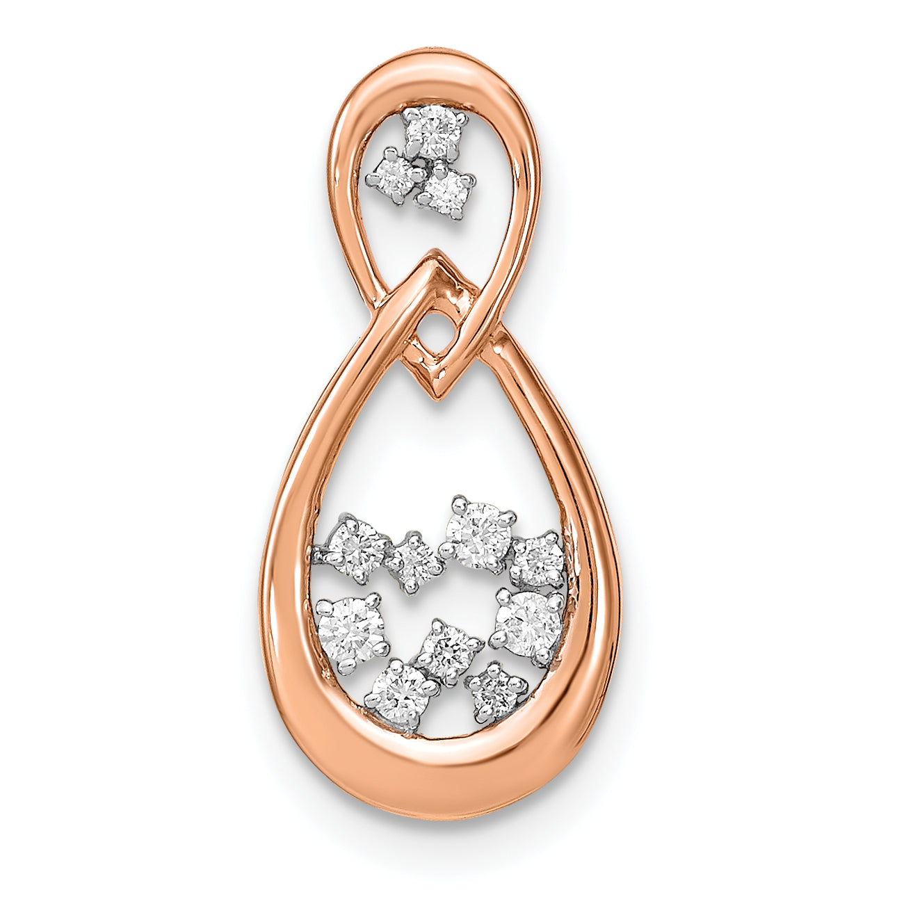 14k Rose Gold 1/8 carat Lab Grown Diamond VS/SI+ G+ Double Teardrop Chain Slide Pendant