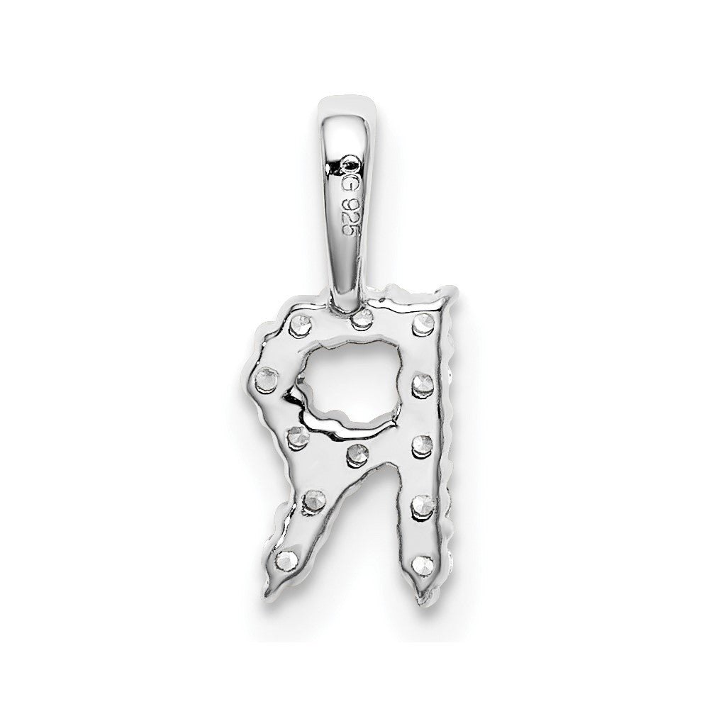 14K White Gold Lab Grown Vs/Si Fgh Dia Letter R Initial Pendant