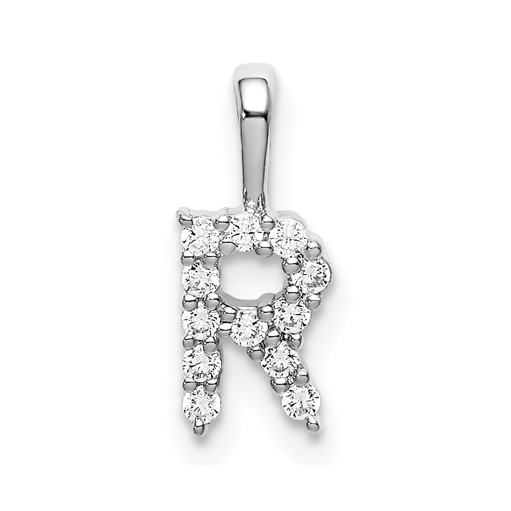 14K White Gold Lab Grown Vs/Si Fgh Dia Letter R Initial Pendant