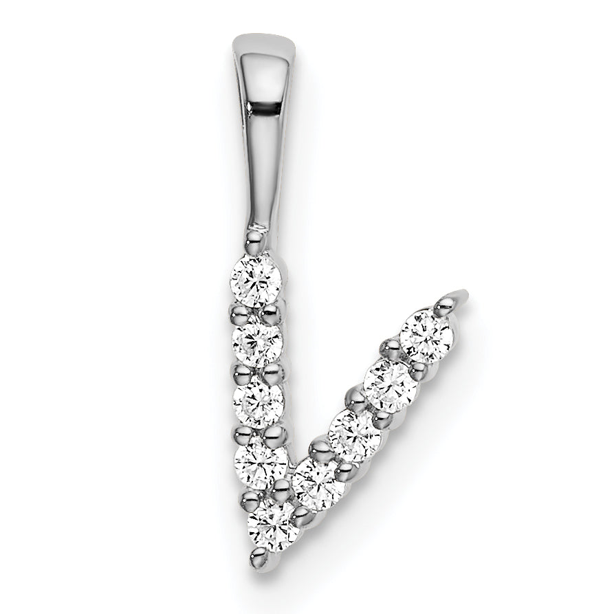 14k White Gold 1/10 carat Lab Grown Diamond VS/SI+ G+ Complete Letter V Initial Pendant