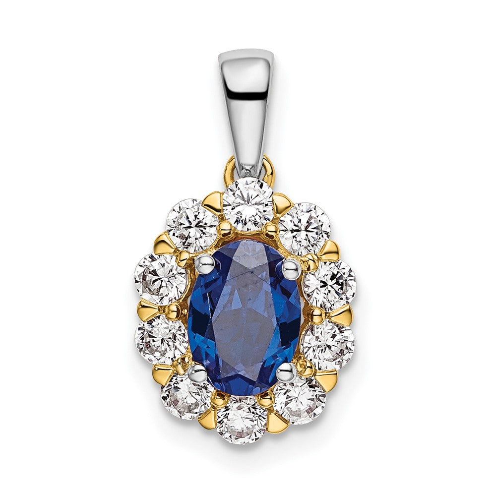 14K Two-Tone Lab Grown Vs/Si Fgh Dia And Created Blue Sapphire Pendant