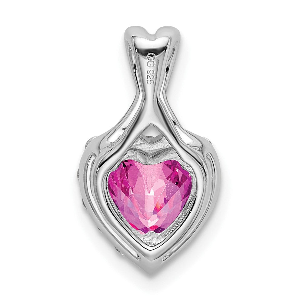 14K White Gold Lab Grown VS/SI FGH Dia and Cr Pink Sapphire Heart Pendant
